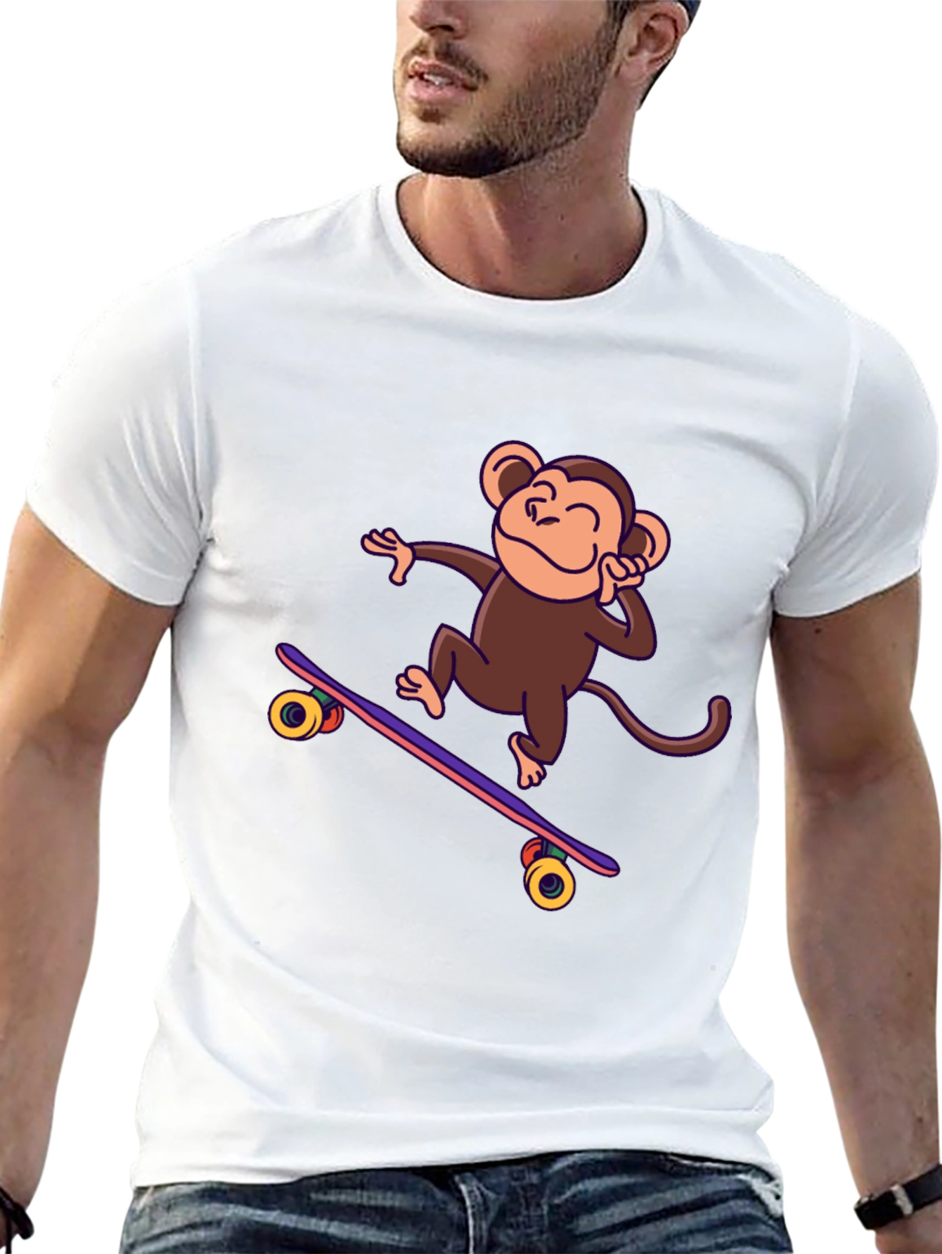 Black Skateboarding Monkey Graphic Tee - Fun & Stylish! view 13