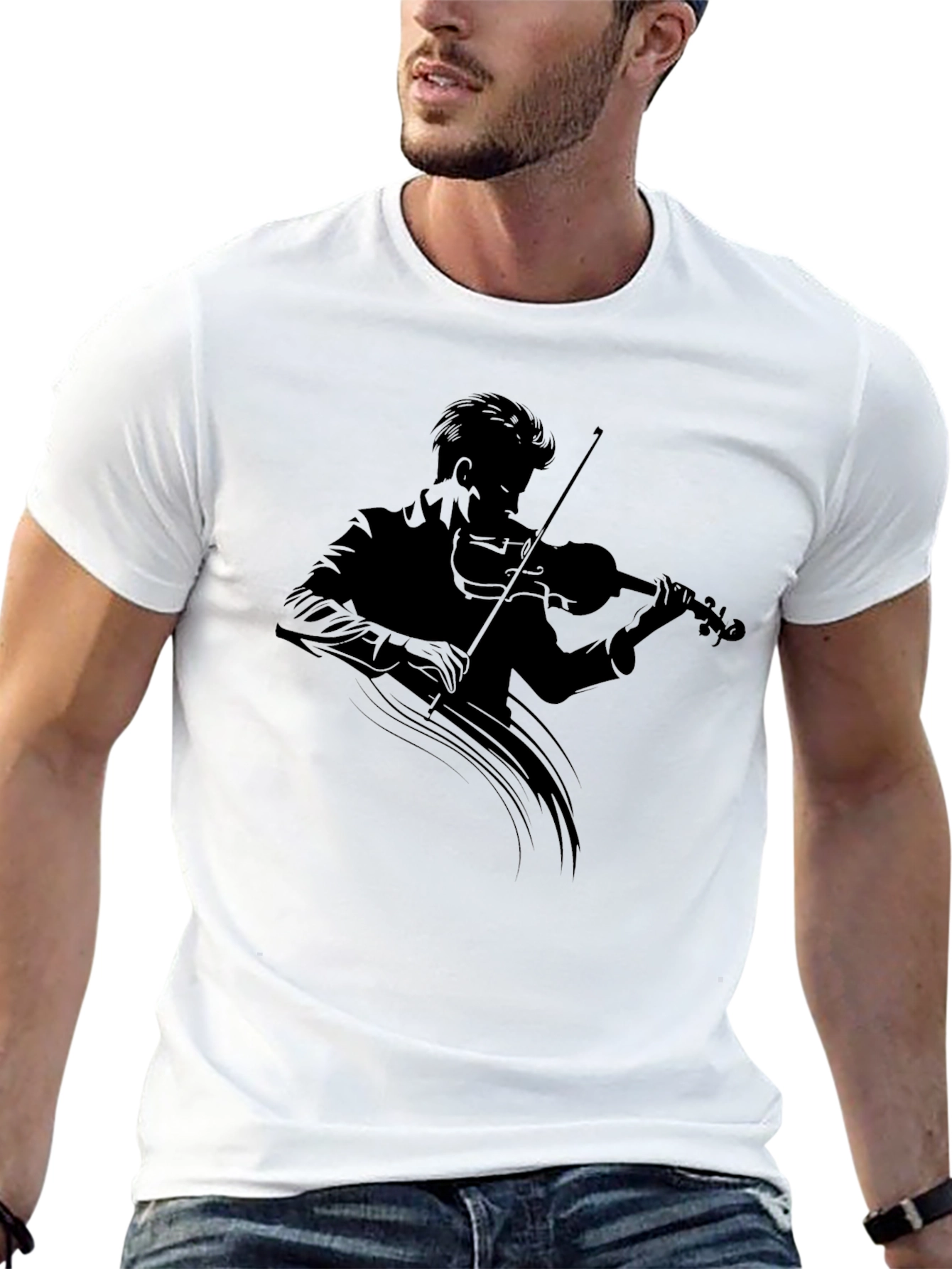 Black Musician Silhouette T-Shirt - Classic Black Tee view 13