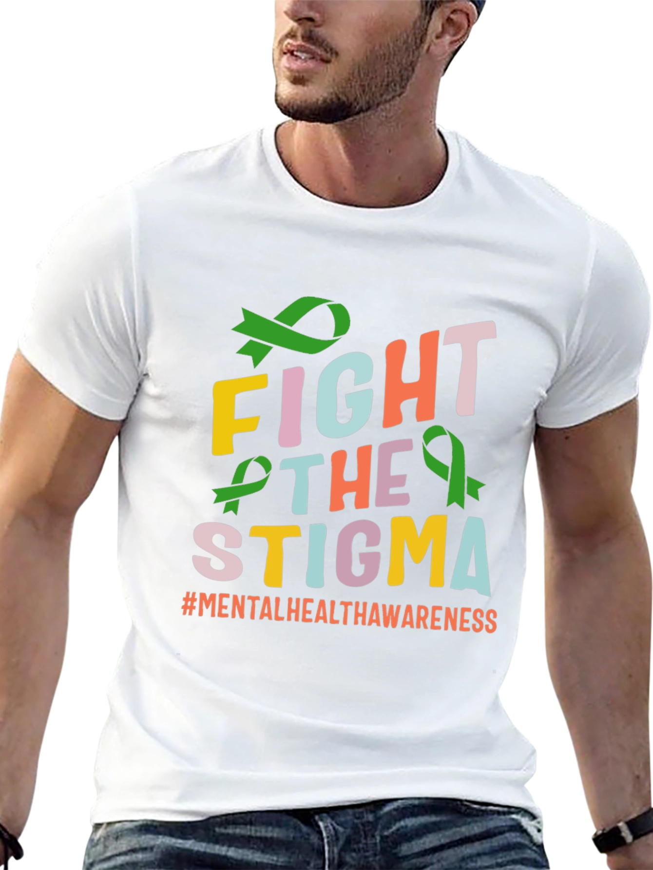 Black Fight The Stigma T-Shirt Mental Health Awareness view 13