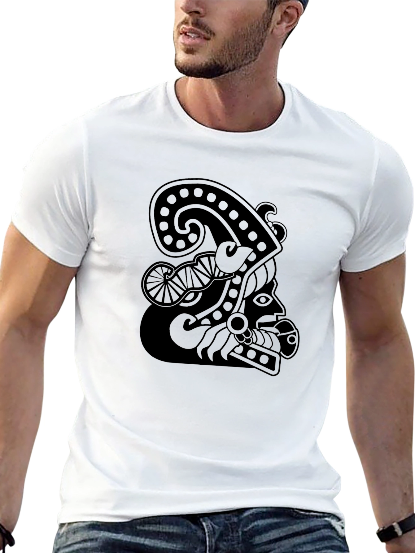 Black Men's Black T-Shirt with Mayan Design view 13