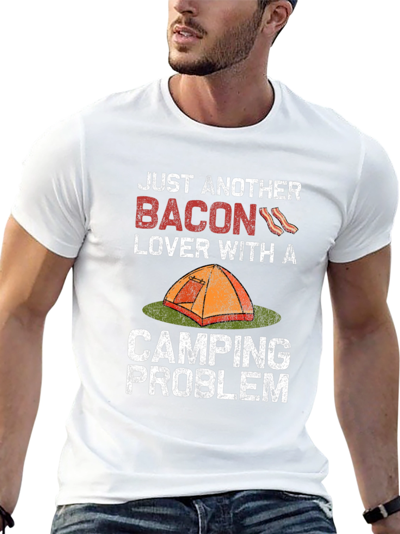 Black Bacon Lover Camping Problem T-Shirt view 13