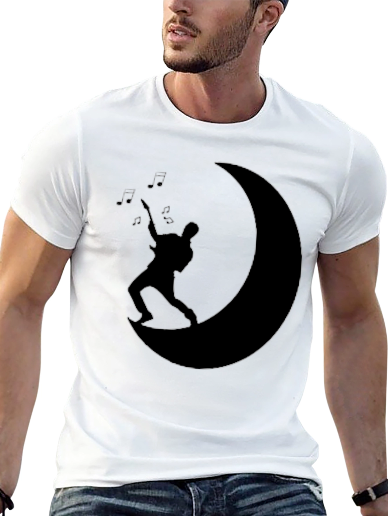 Black Moon Guitarist Black T-Shirt - Music Lover Tee view 13