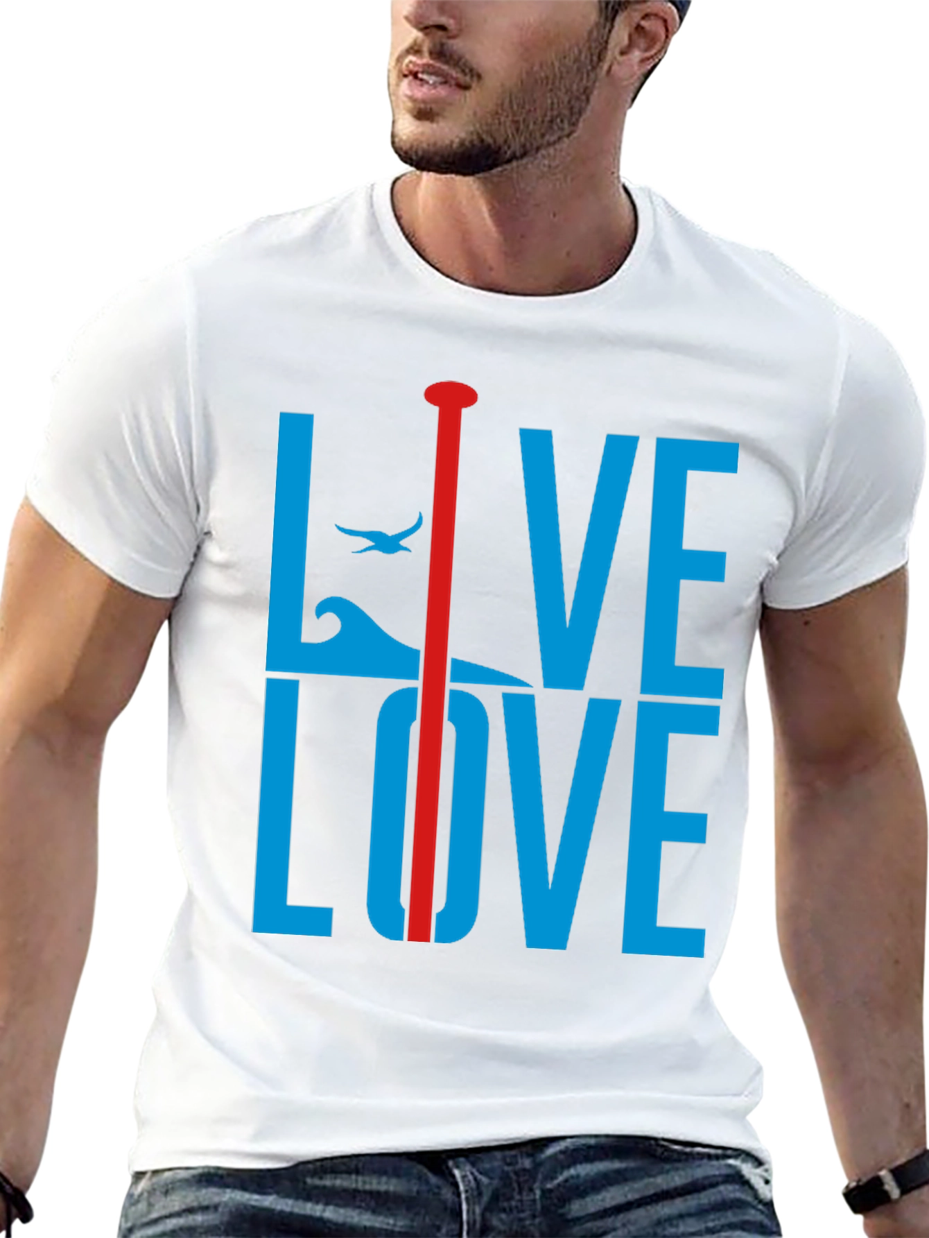 Black Live Love Graphic Tee - Blue and Red Design view 13