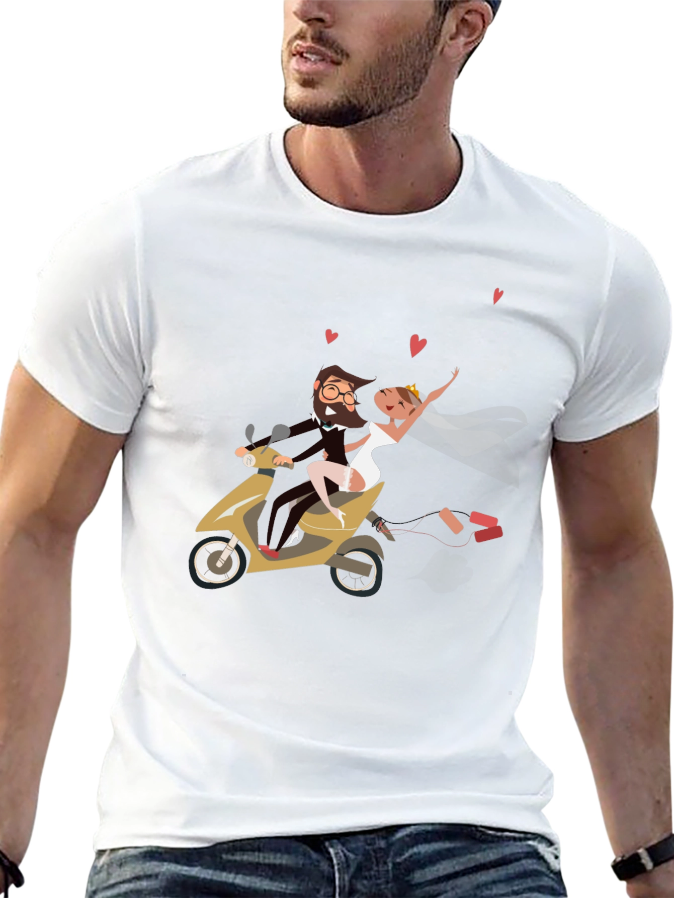 Black Wedding Couple Scooter Ride Black T-Shirt view 13