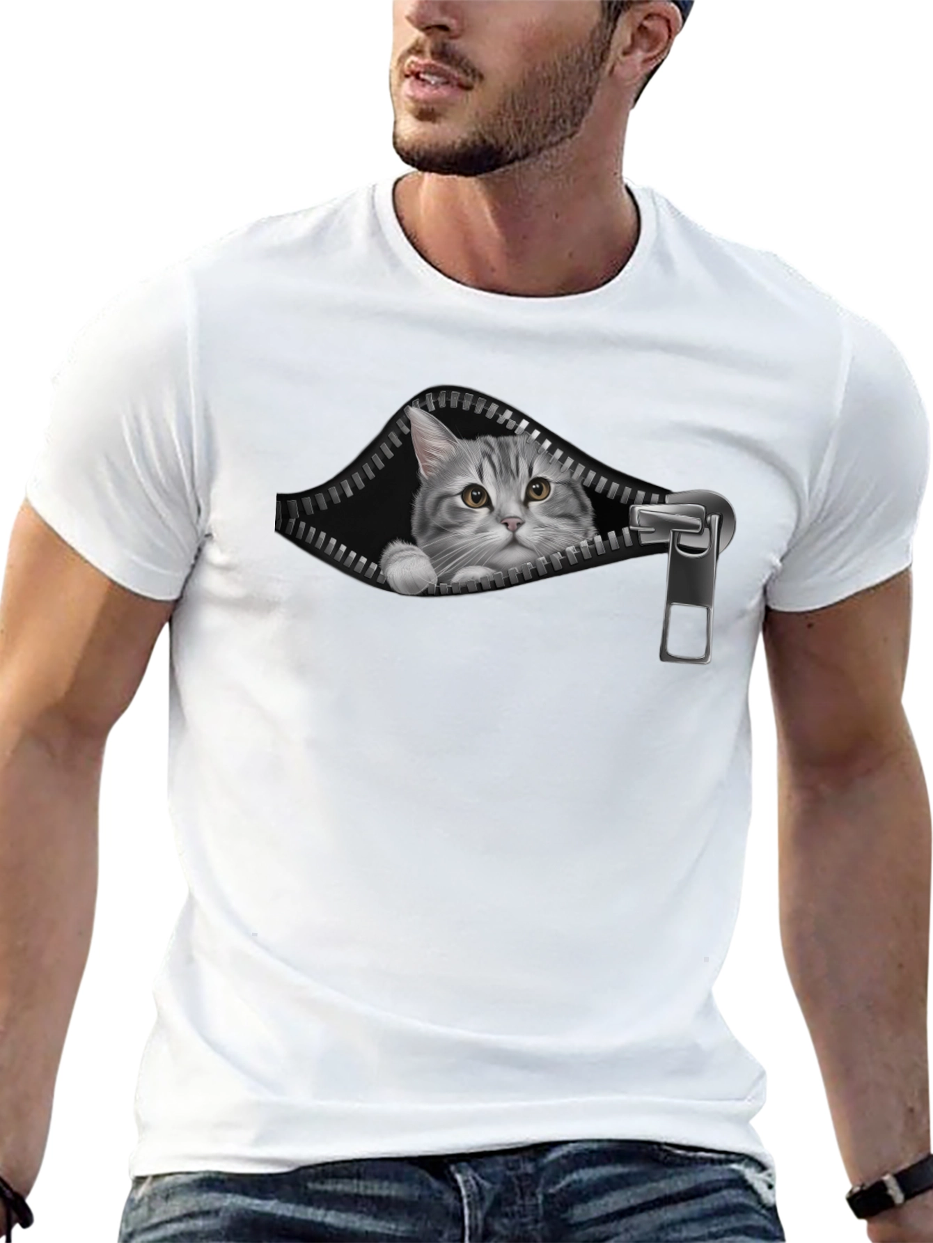 Black Cat Zipper T-Shirt - Unique Graphic Tee view 13
