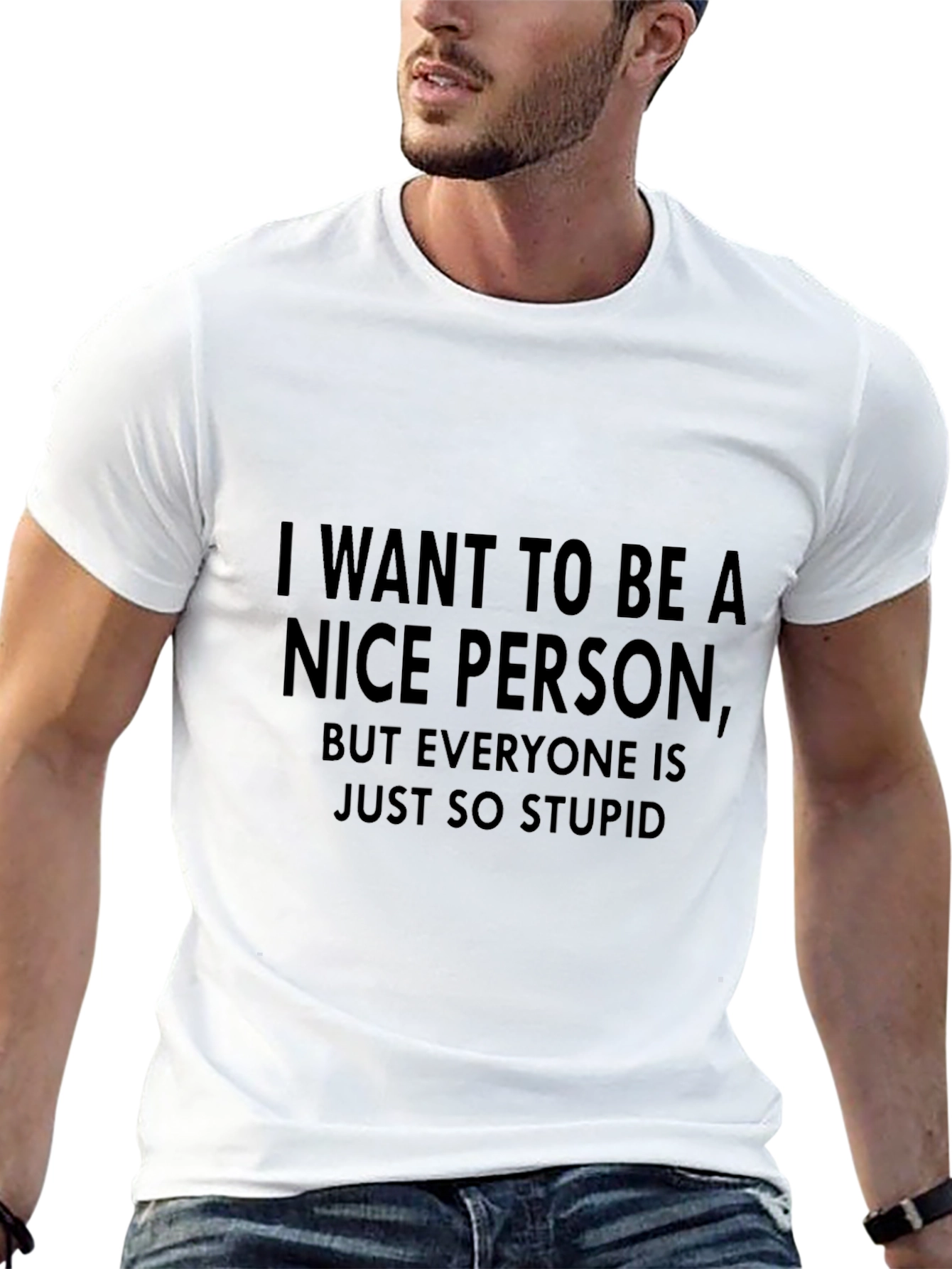Black Funny Sarcastic Graphic Tee - Nice Person Stupid People T-Shirt view 13