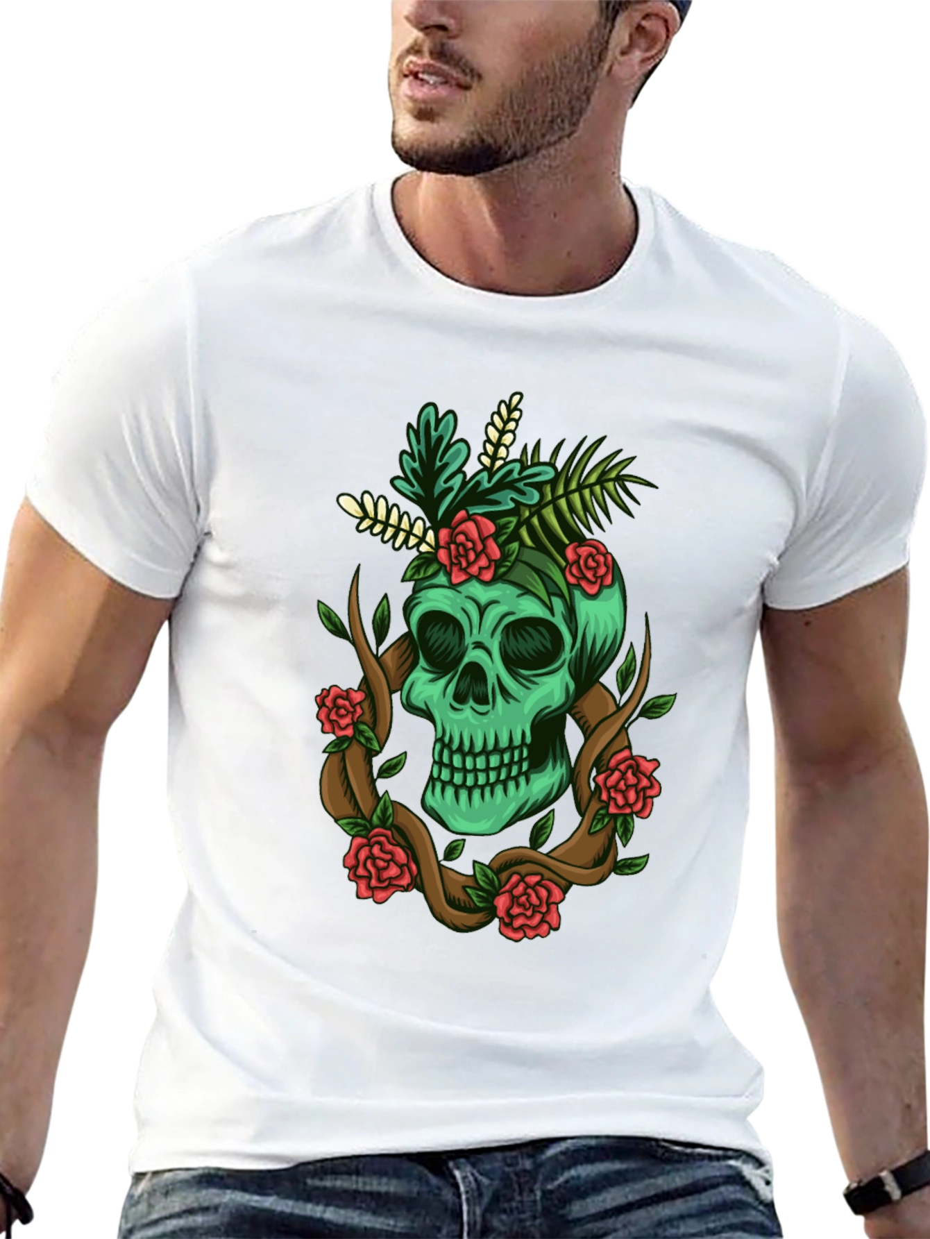 Black Skull & Roses Graphic Tee - Men's Black T-Shirt view 13