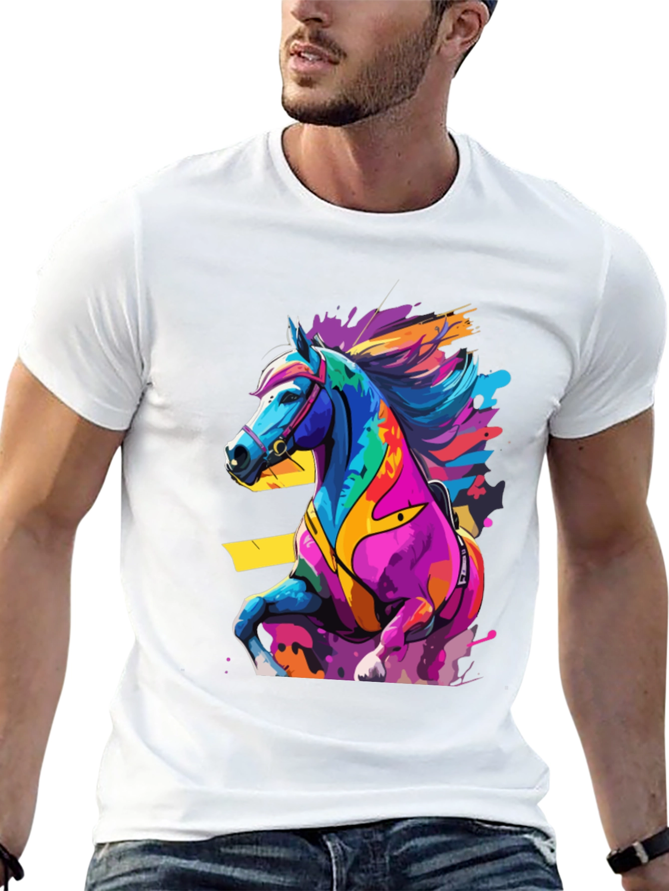 Black Colorful Horse Graphic Tee - Artistic Animal Design view 13