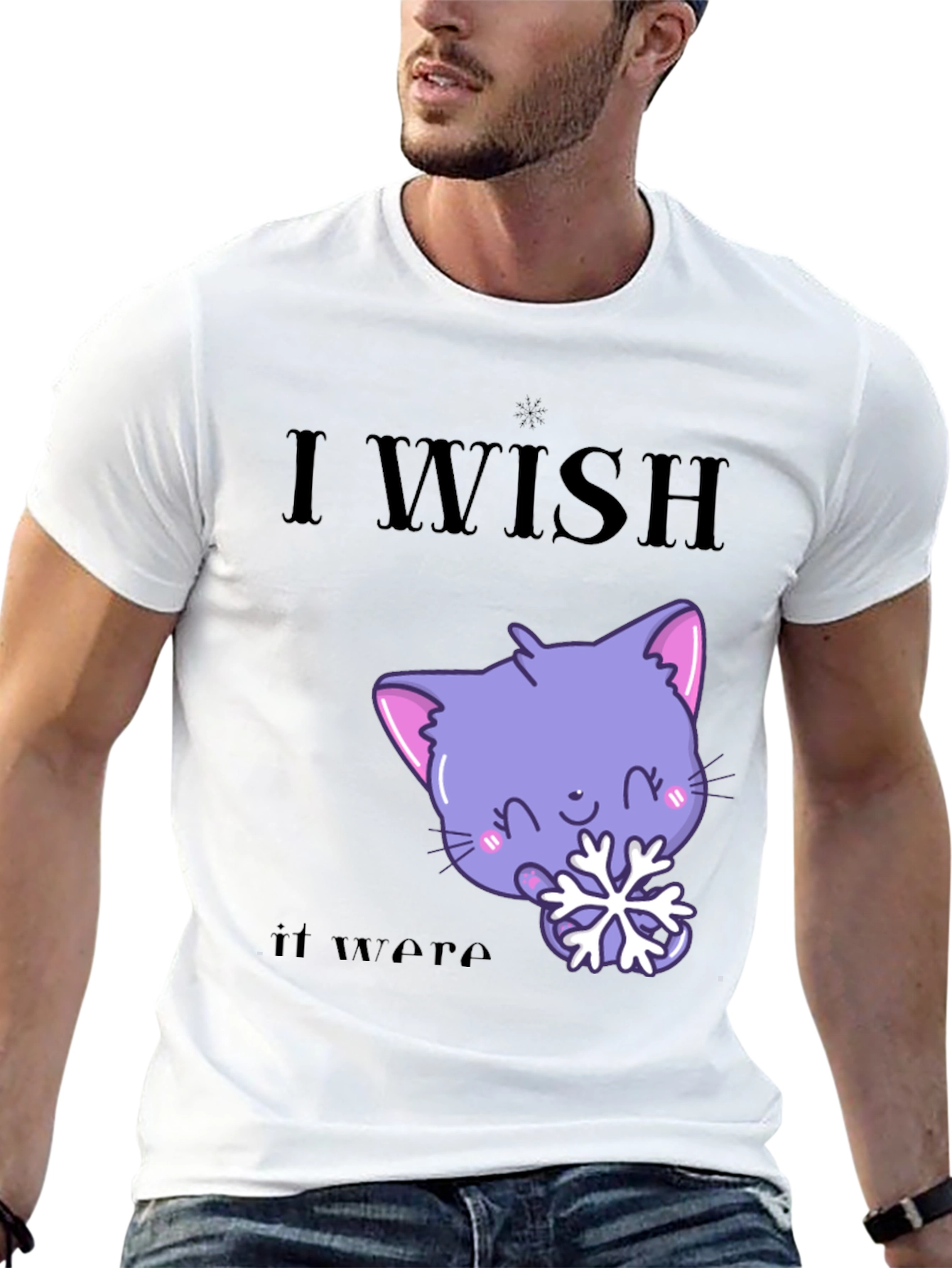 Black Cute Kawaii Cat Snowflake Graphic T-Shirt view 13