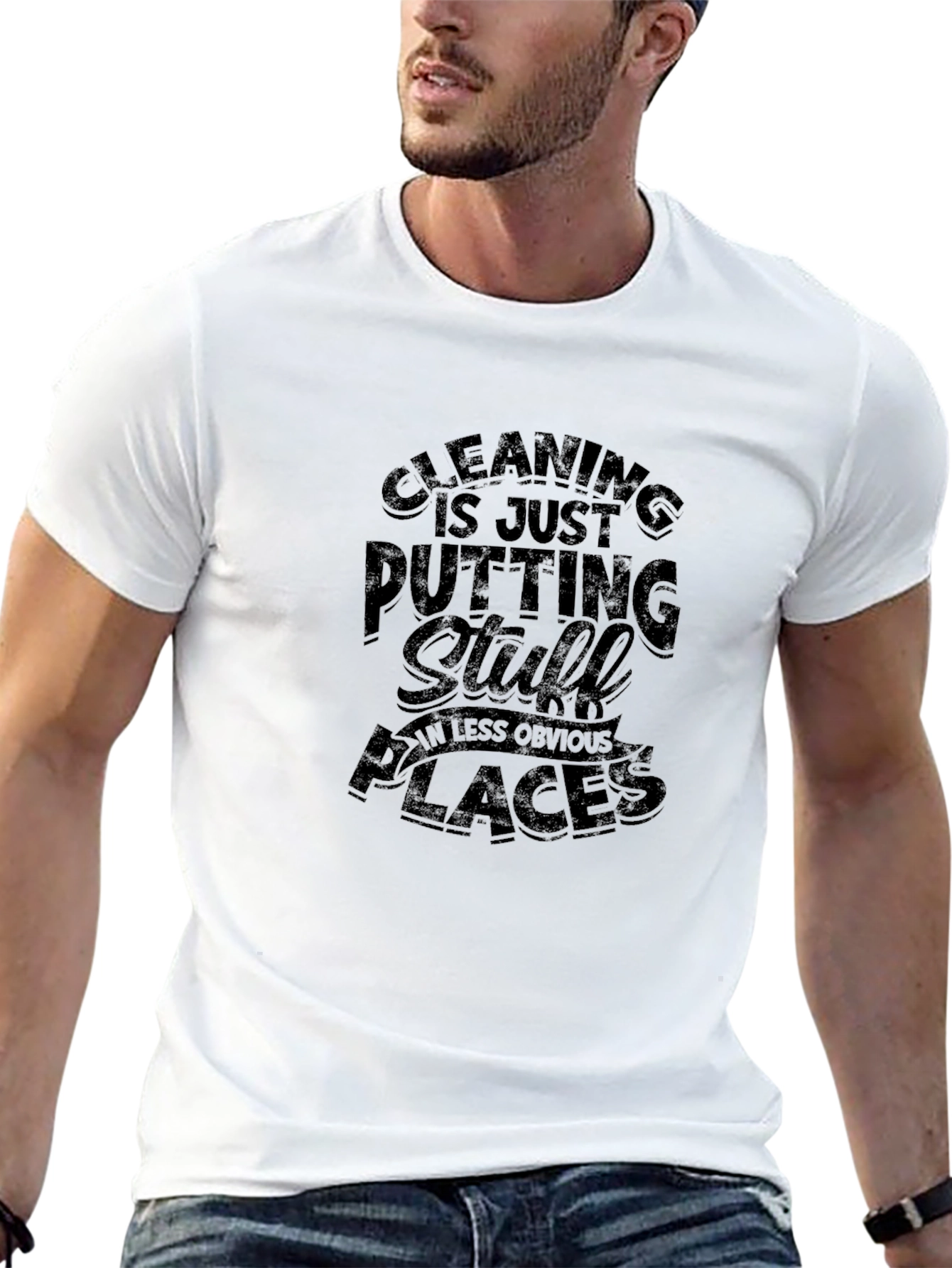 Black Cleaning Humor T-Shirt - "Putting Stuff in Less Obvious Places" view 13