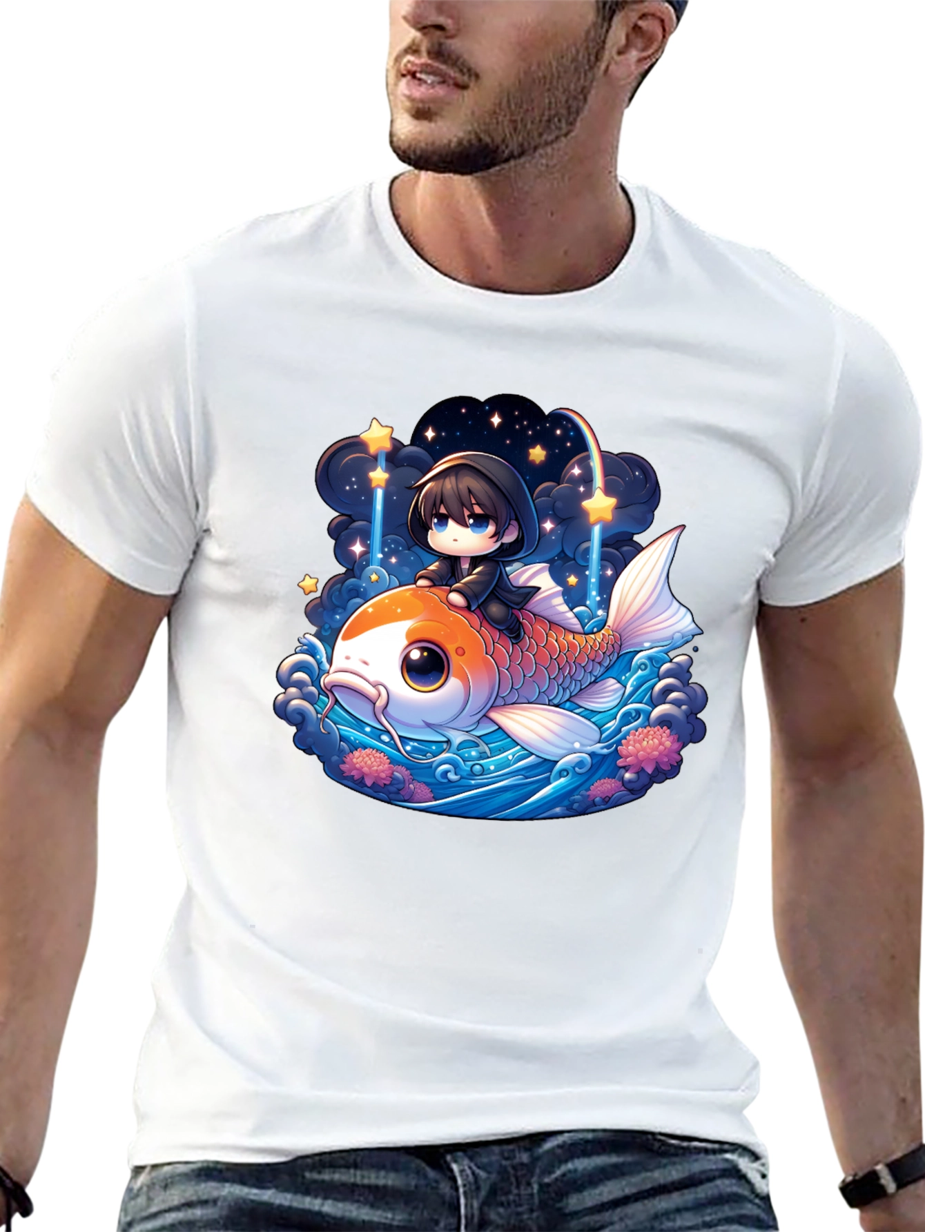 Black Koi Fish Anime Graphic Tee view 13