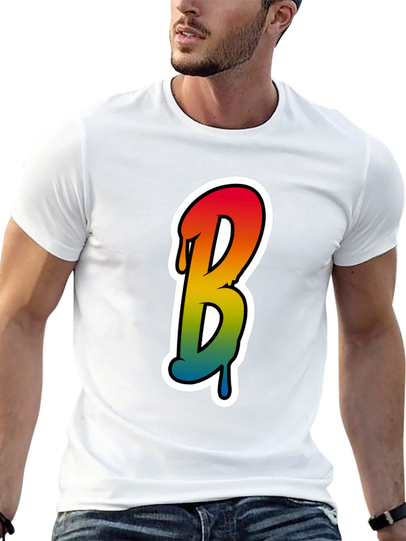 Black Cool Letter B Graphic Tee - Black Cotton Blend view 13