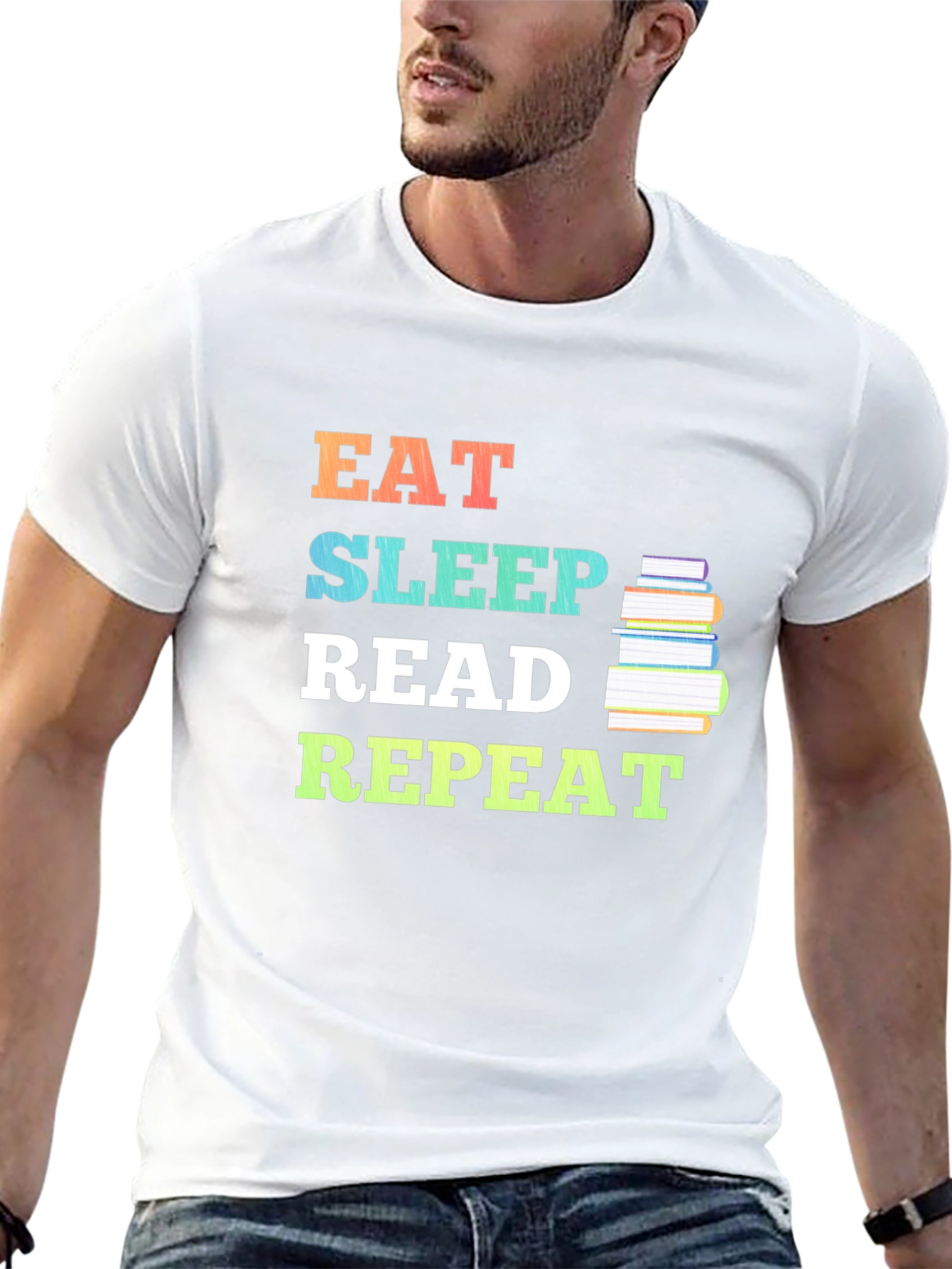 Black Eat Sleep Read Repeat Graphic Tee - Book Lover's T-Shirt view 13