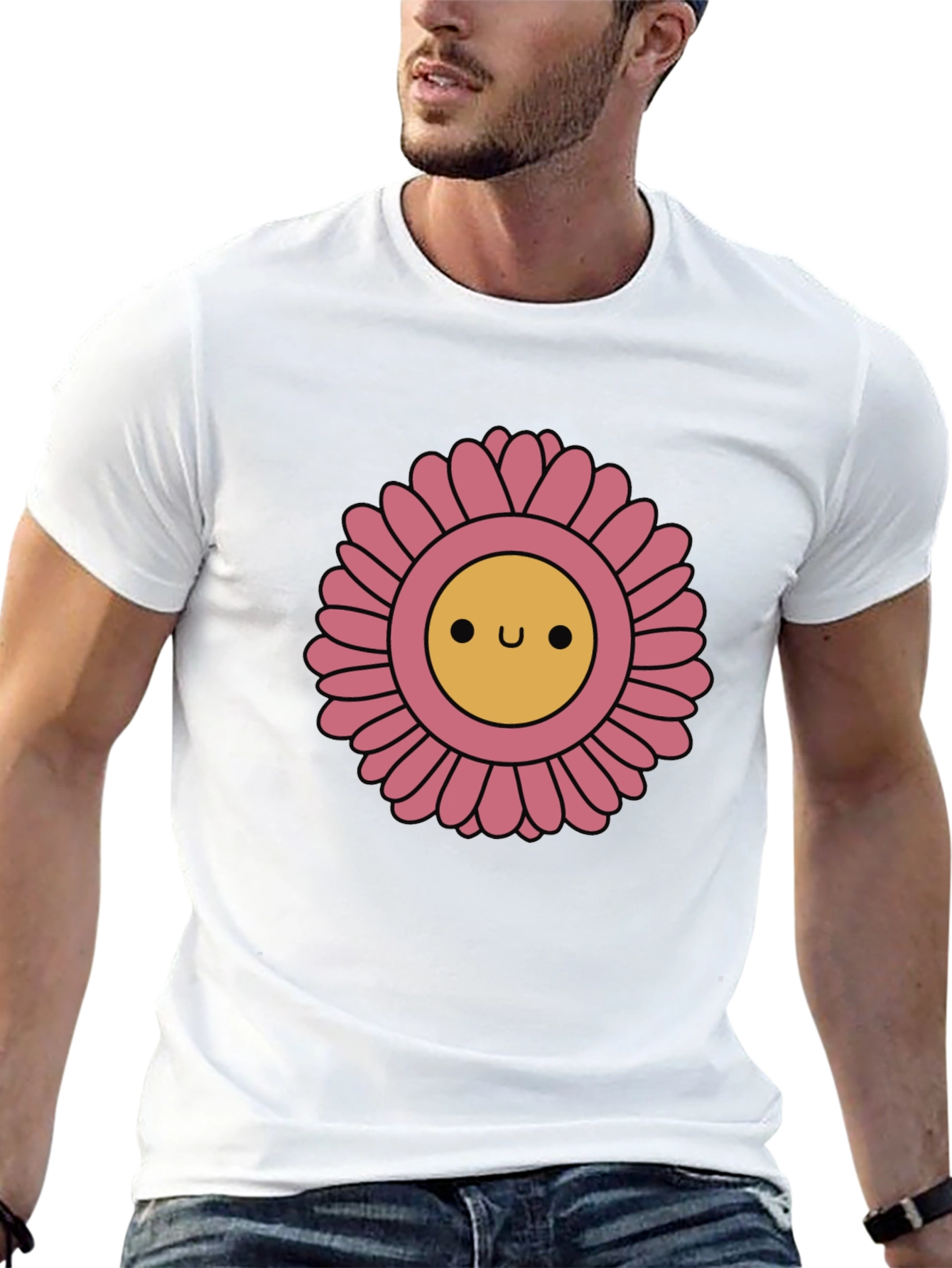 Black Cute Smiling Flower Graphic T-Shirt view 13