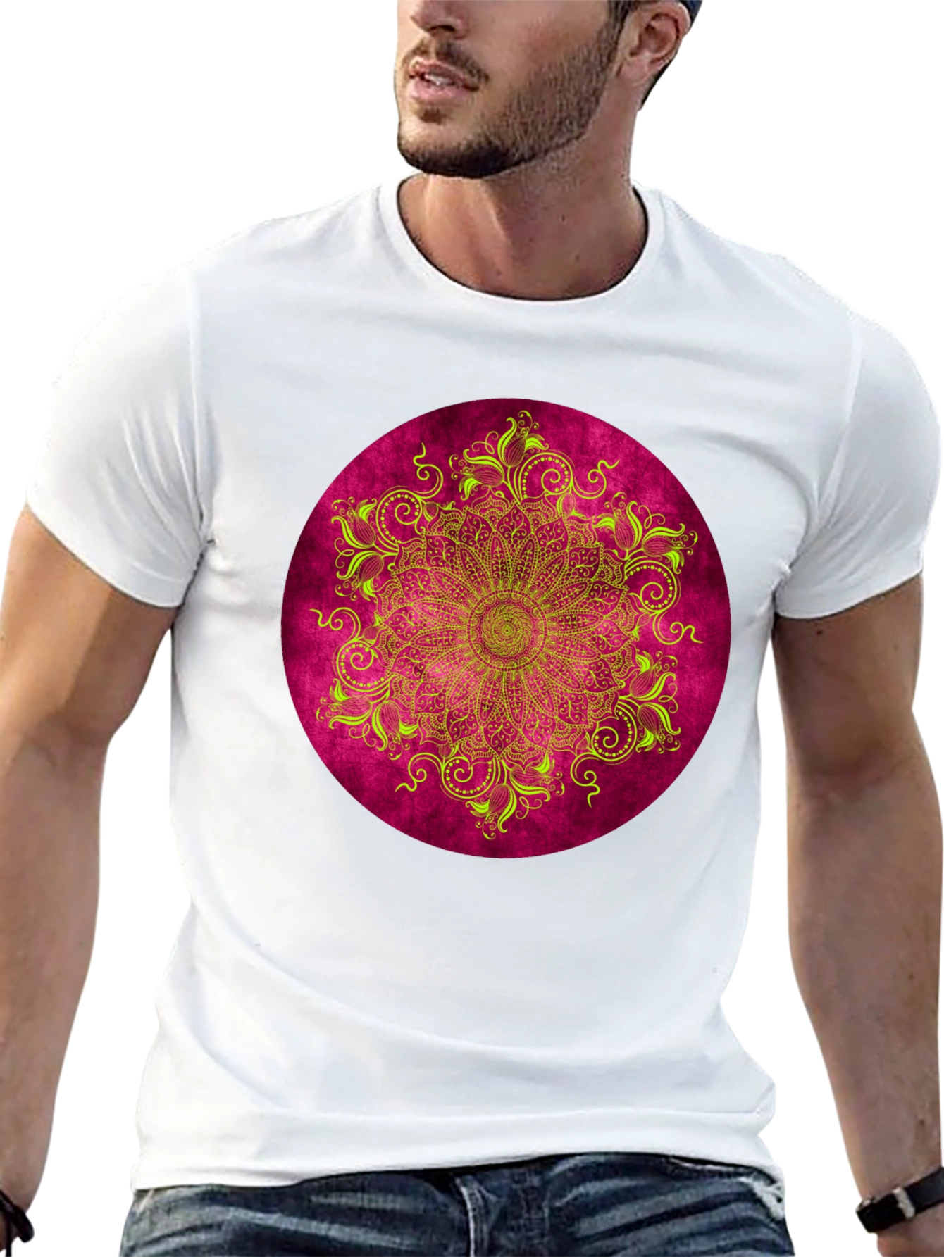 Black Boho Mandala Graphic Tee - Men's Black T-Shirt view 13