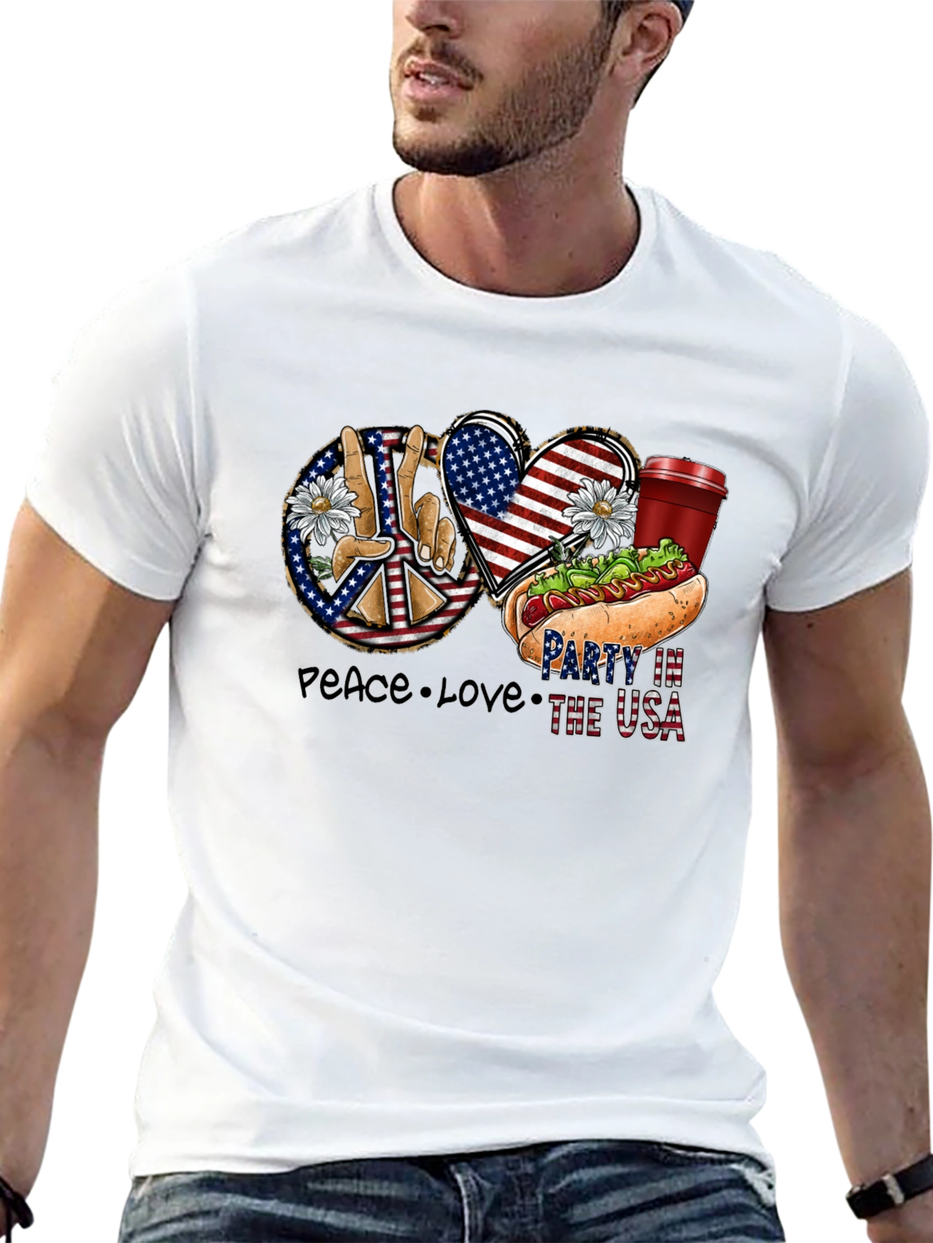 Black Patriotic Peace, Love & USA Party T-Shirt view 13
