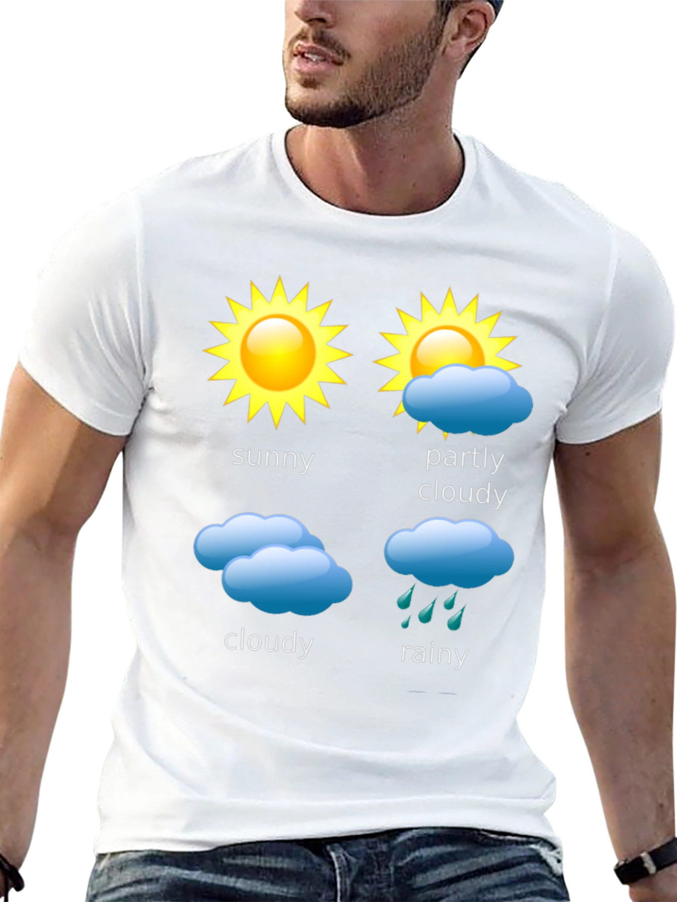 Black Weather Forecast T-Shirt - Sunny, Cloudy, Rainy Day Design view 13