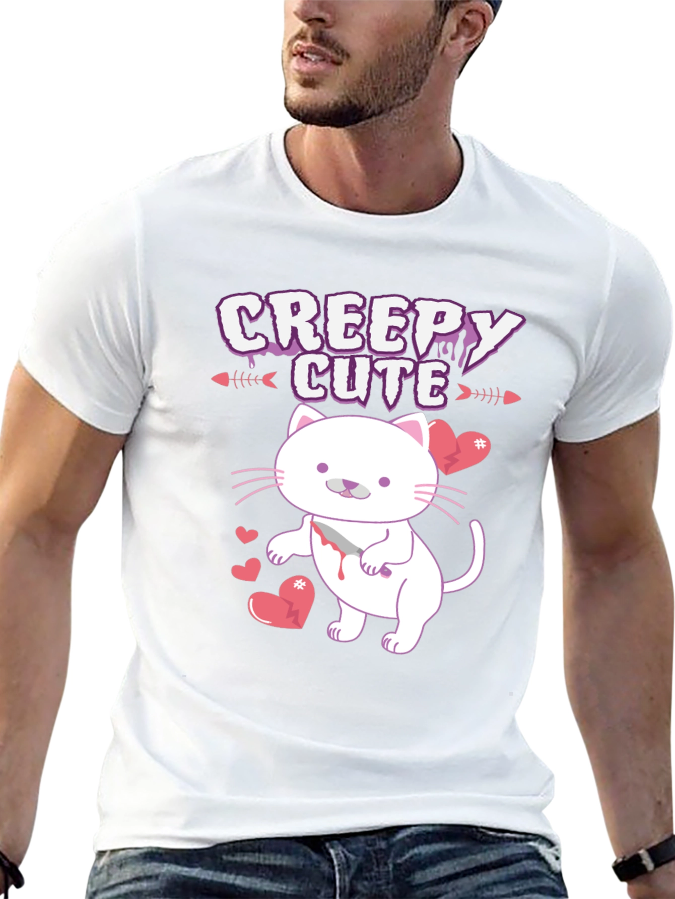 Black Creepy Cute Cat T-Shirt view 13