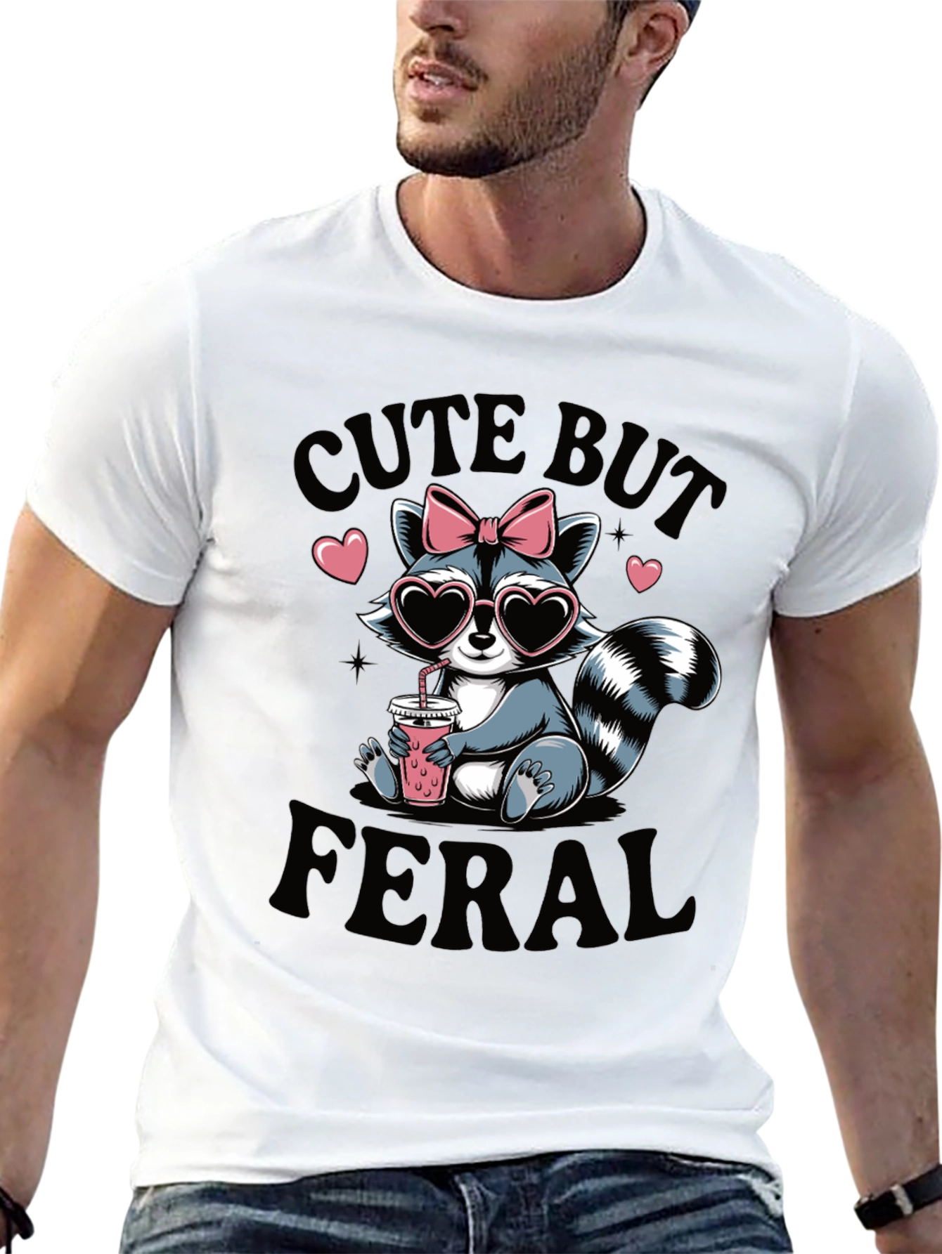 Black Cute But Feral Raccoon T-Shirt view 13