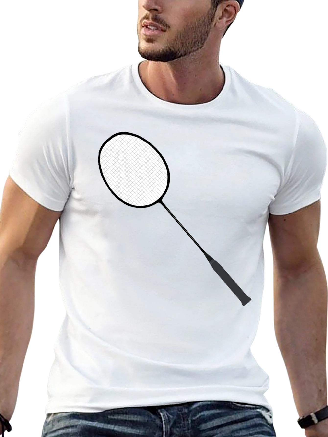 Black Badminton Racket Graphic Tee - Stylish Sportswear view 13