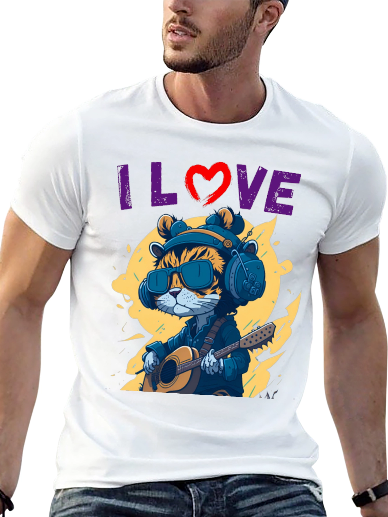 Black I Love Music Cat T-Shirt view 13