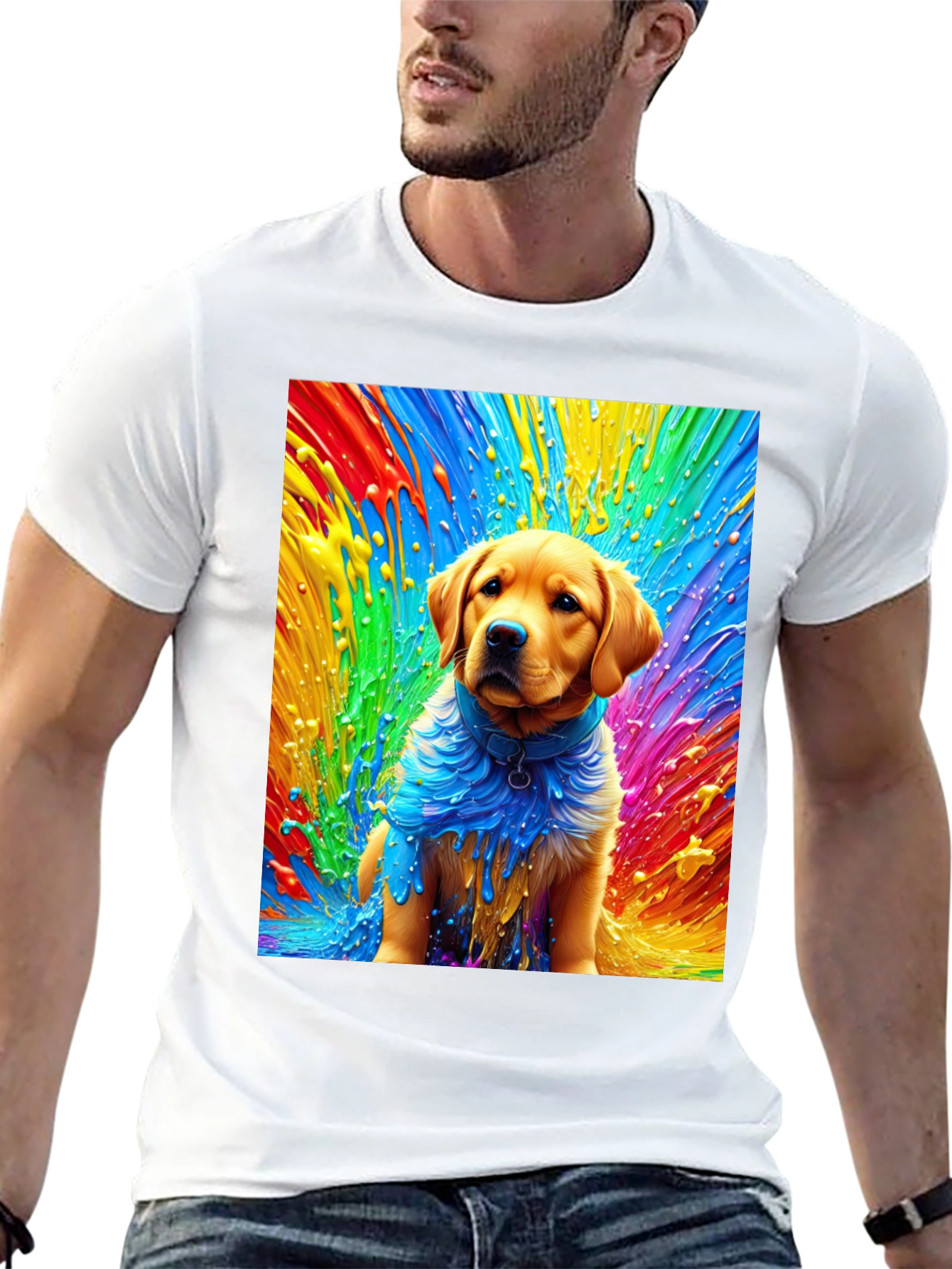 Black Rainbow Dog Art Black T-Shirt view 13
