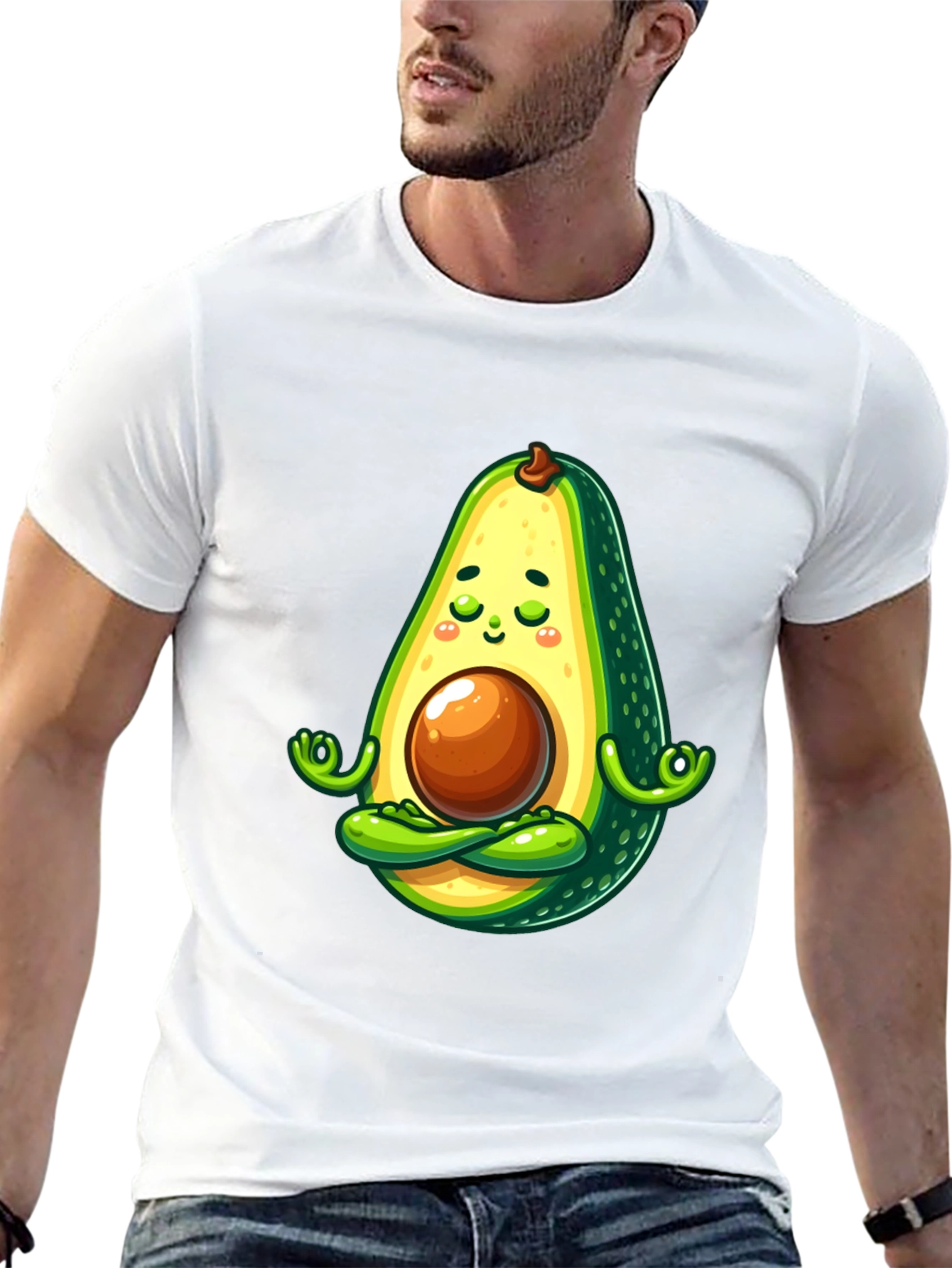 Black Zen Avocado T-Shirt - Meditating Fruit view 13