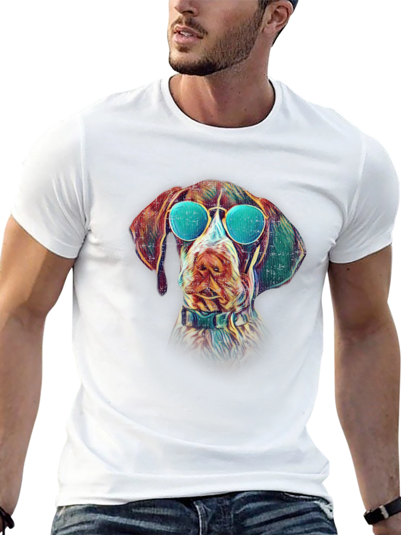 Black Cool Dog T-Shirt - Graphic Tee with Dog Wearing Sunglasses view 13
