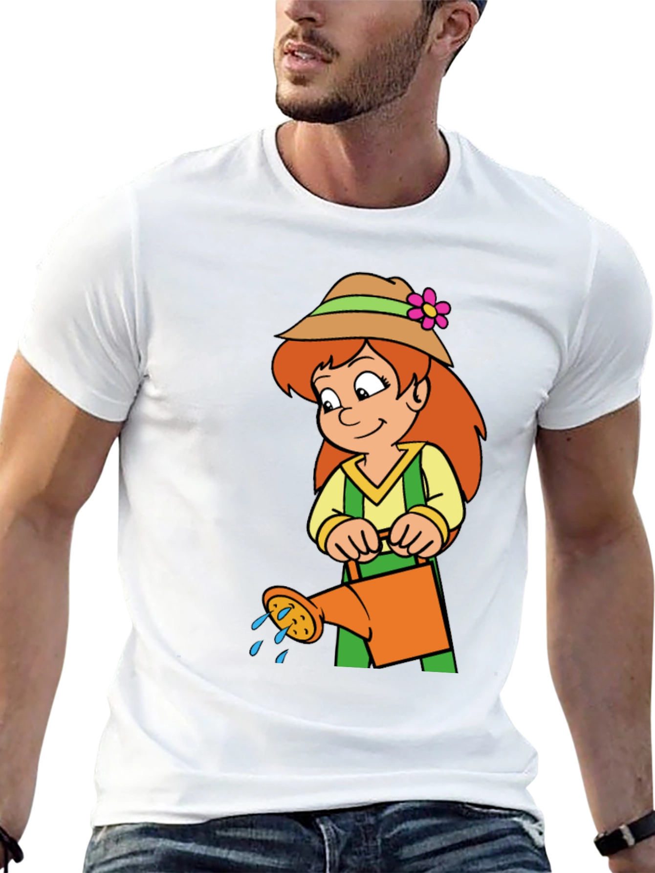 Black Gardening Girl T-Shirt - Fun Cartoon Design view 13
