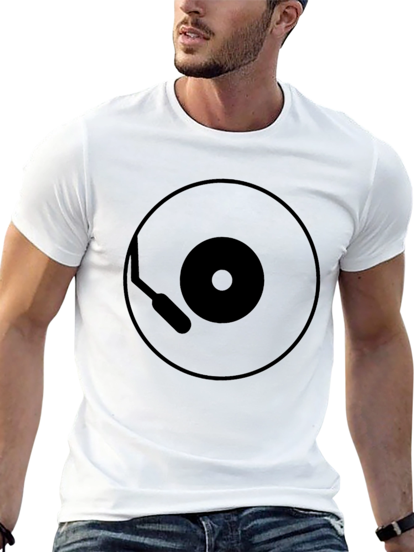 Black Retro Record Player Graphic Tee - Black Cotton Shirt view 13