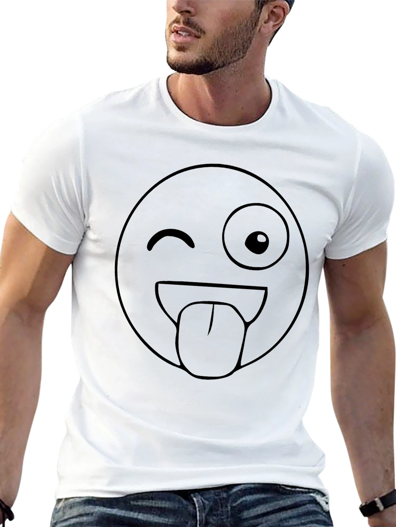 Black Winking Emoji Graphic Tee - Black Cotton Blend view 13