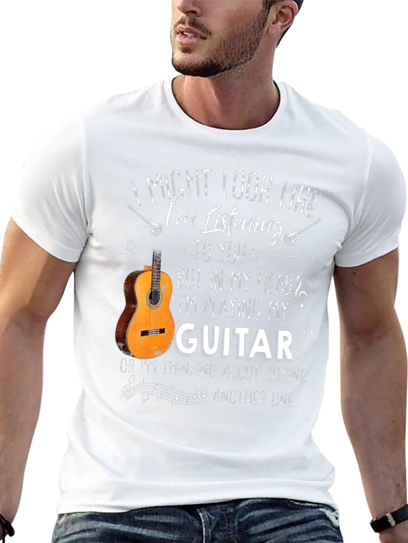 Black I Might Look Like I'm Listening Guitar T-Shirt view 13
