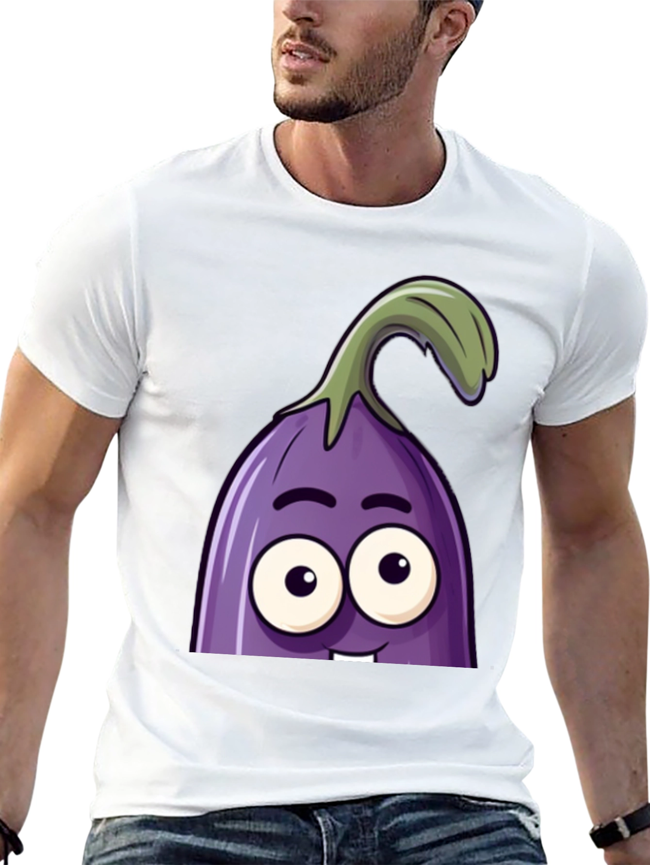 Funny Eggplant Cartoon Graphic T-Shirt - 13