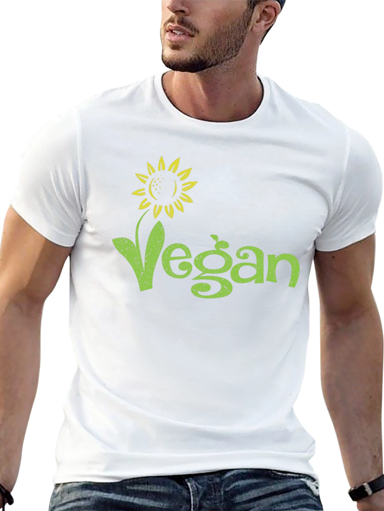 Black Vegan Sunflower Graphic Tee - Black Cotton T-Shirt view 13