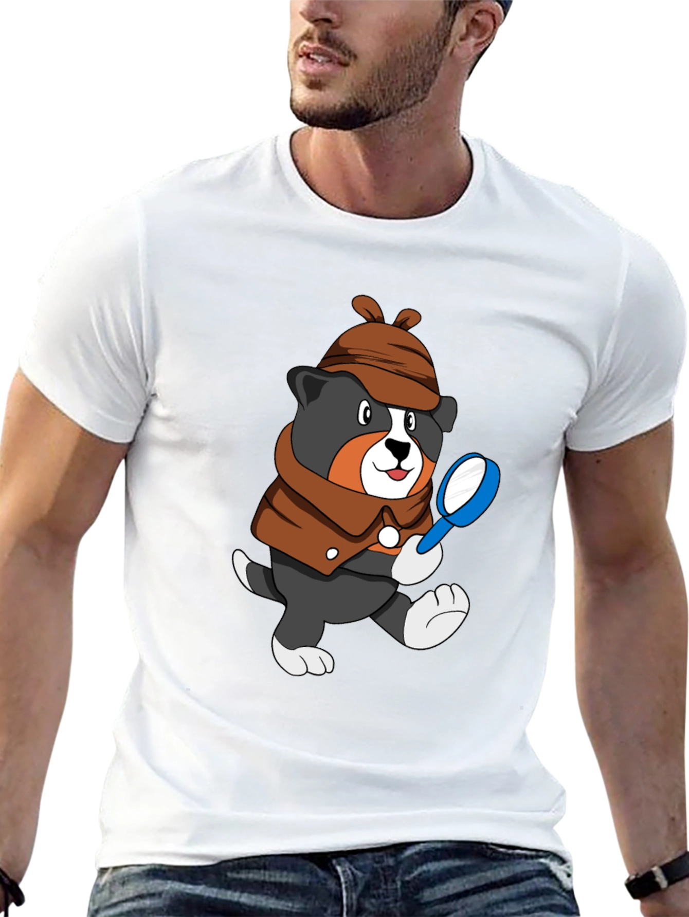 Black Detective Dog T-Shirt - Cartoon Puppy Sleuth Tee view 13
