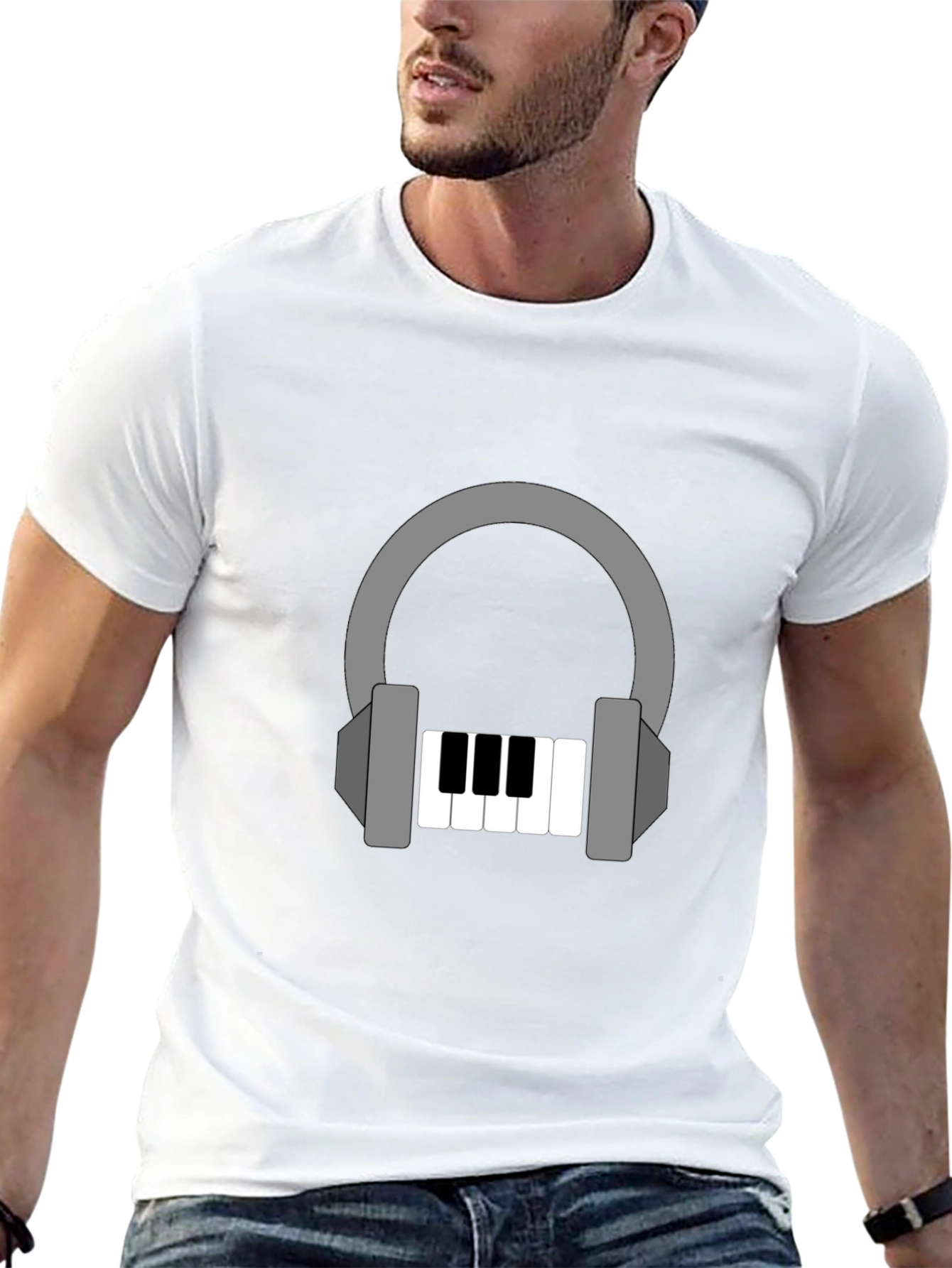 Black Headphone Piano Graphic Tee - Music Lover Shirt view 13