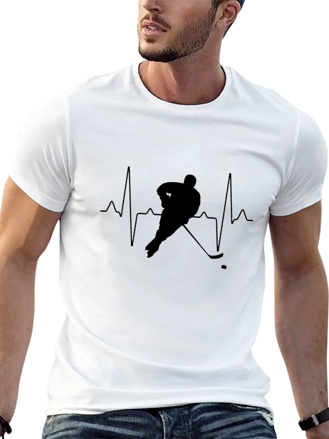 Black Hockey Heartbeat T-Shirt - Passionate Hockey Fan Tee view 13