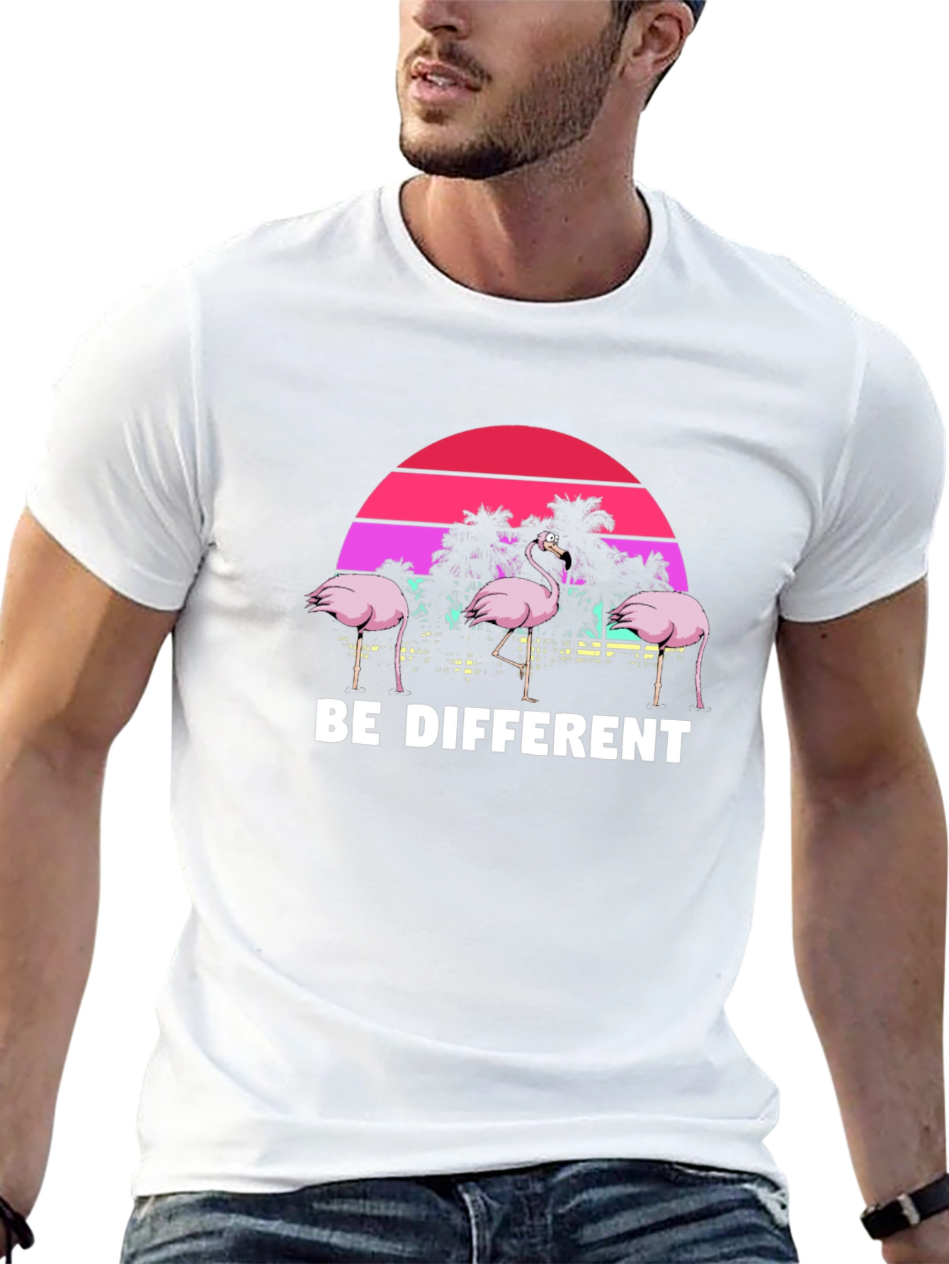 Black Be Different Flamingo T-Shirt Unique Graphic Tee view 13