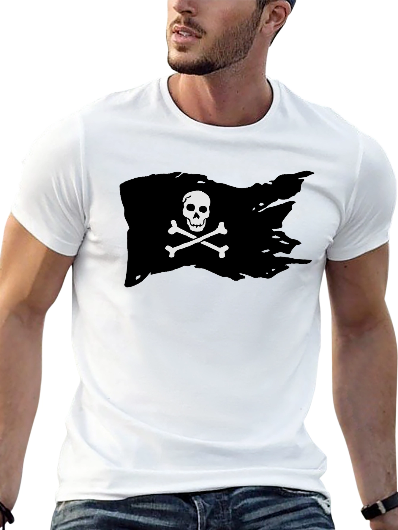 Black Pirate Flag Graphic T-Shirt - Skull & Crossbones view 13