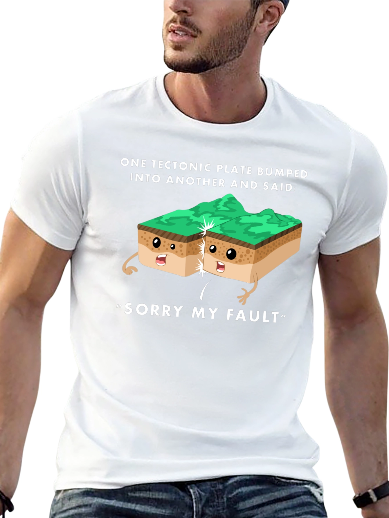 Black Funny Tectonic Plate Fault Apology Graphic Tee view 13