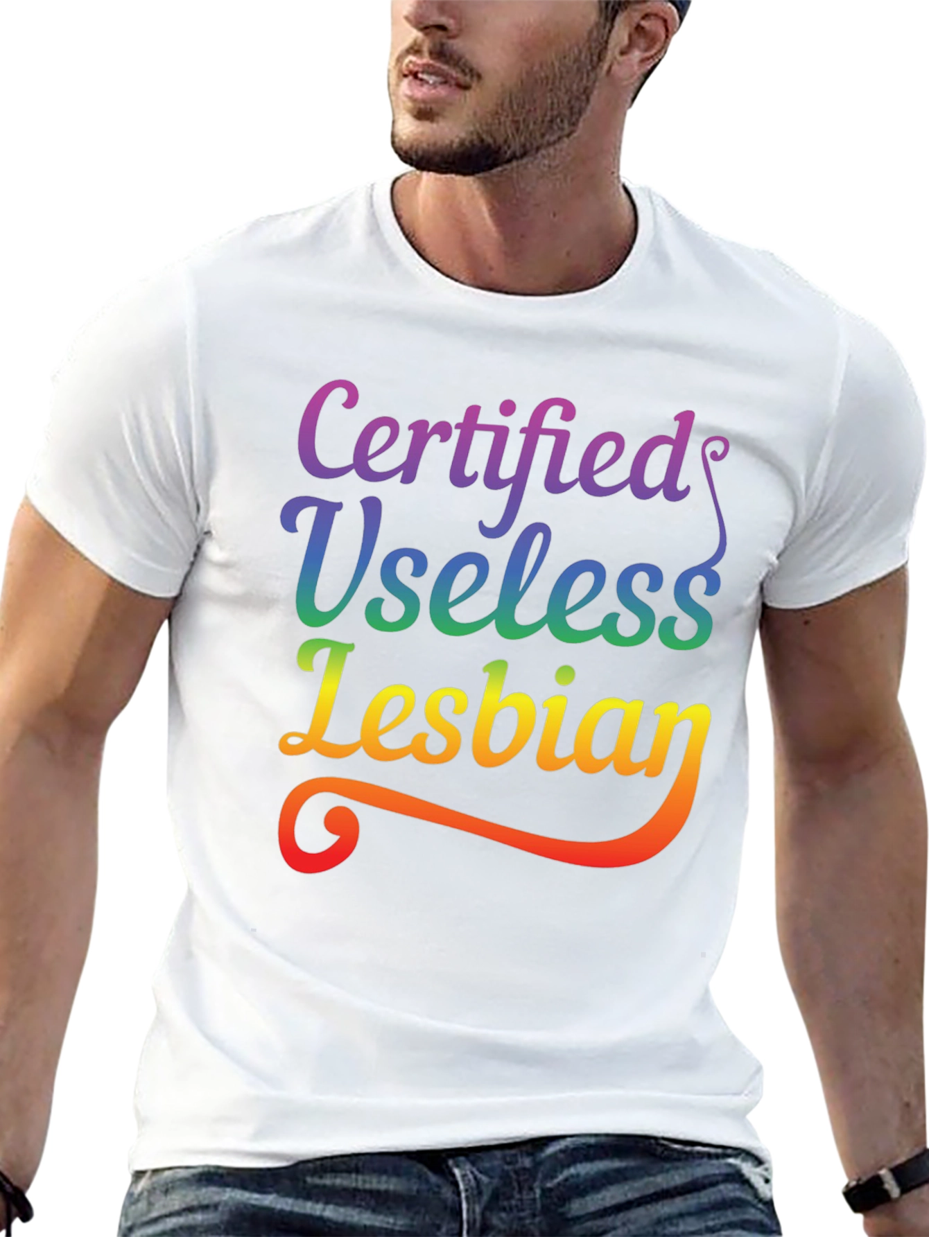 Black Certified Useless Lesbian Rainbow Tee view 13