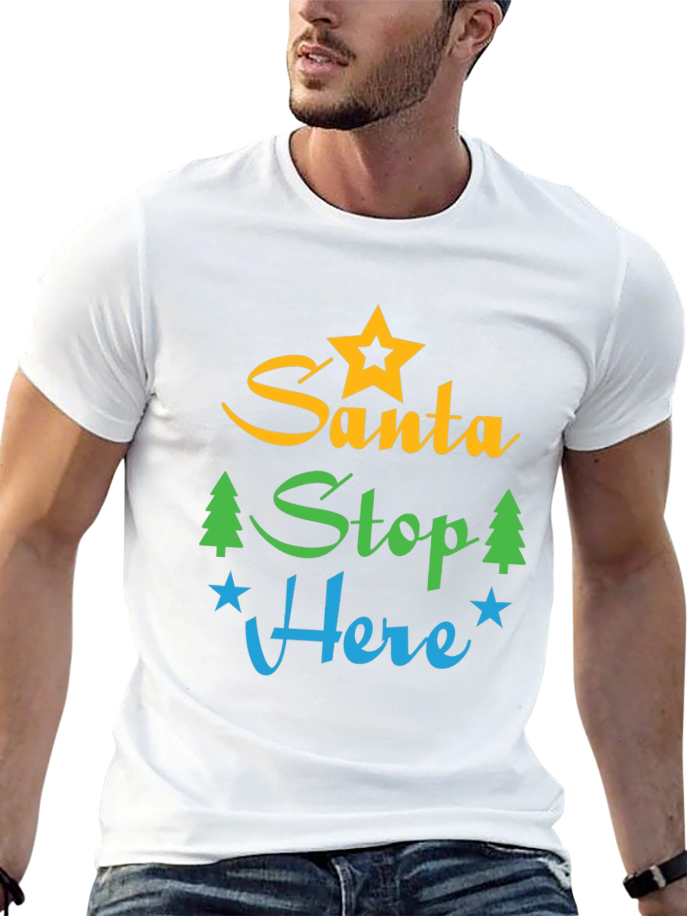 Black Santa Stop Here Graphic Tee - Festive Holiday Apparel view 13