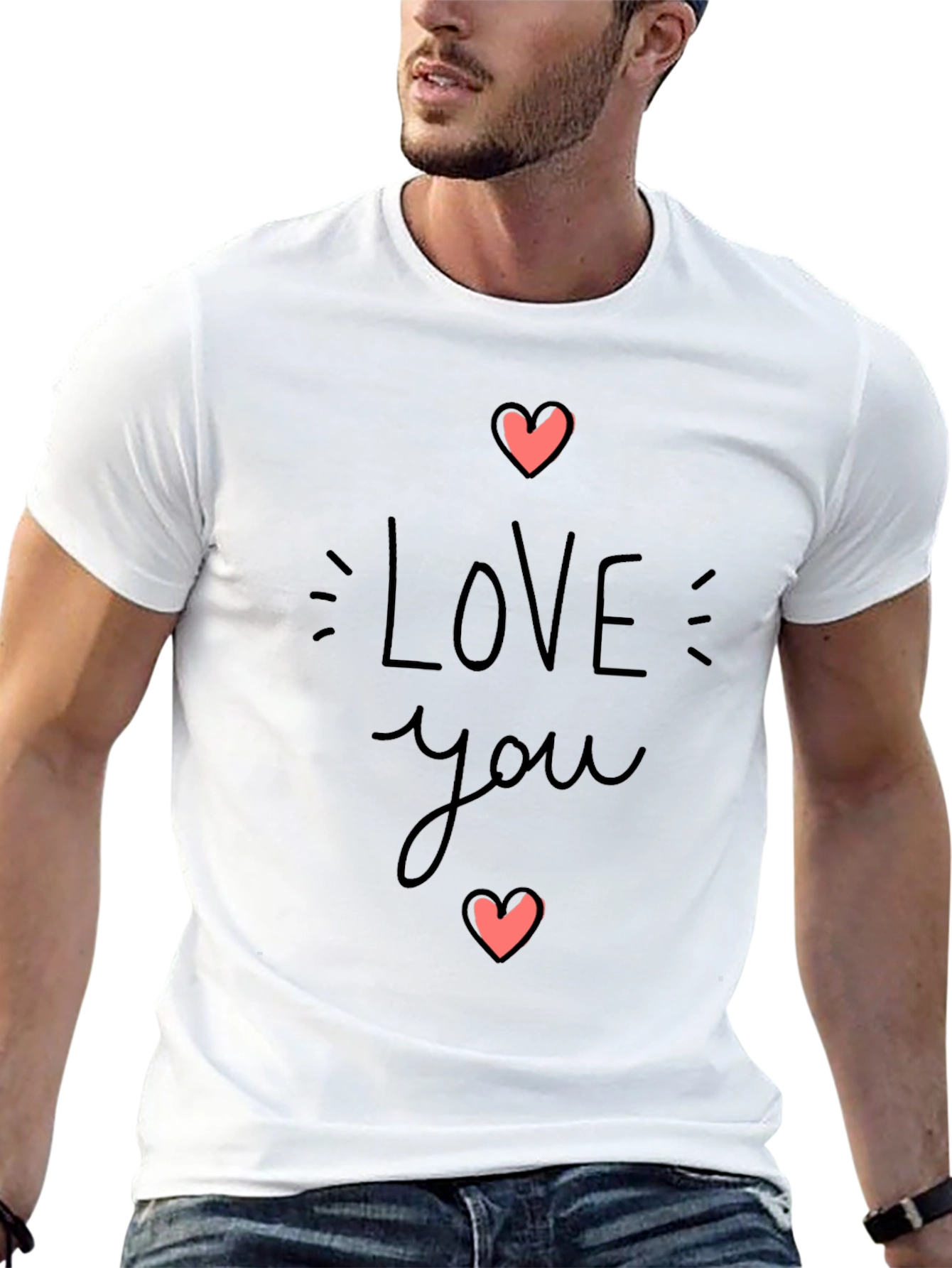 Black Love You Heart Graphic Black T-Shirt view 13