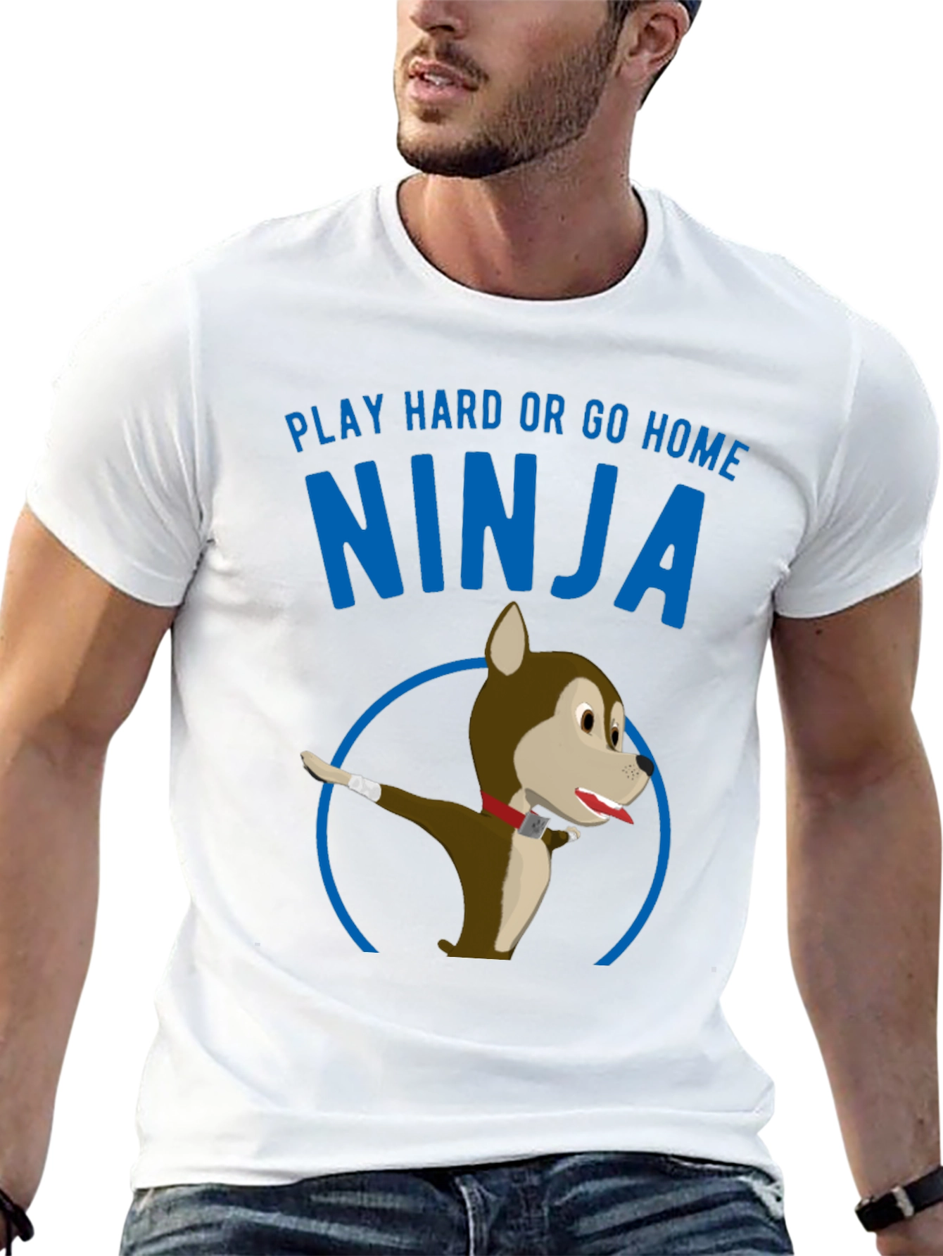 Black Play Hard Ninja Dog Graphic Tee view 13