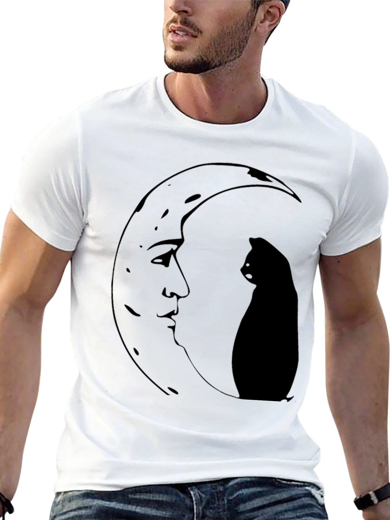 Black Moon Cat Graphic Tee - Black view 13