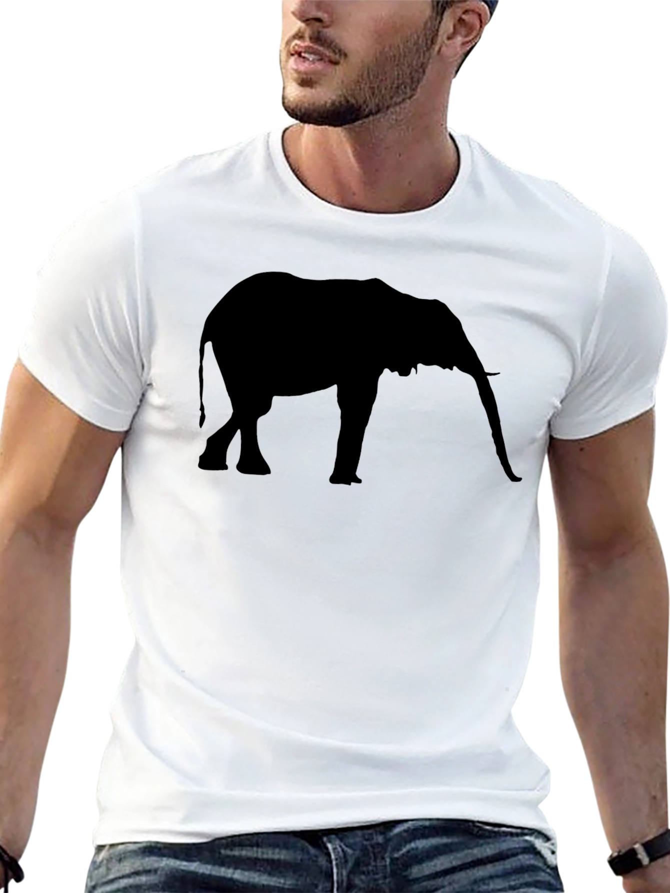 Black Elephant Silhouette Graphic Tee - Black Cotton T-Shirt view 13