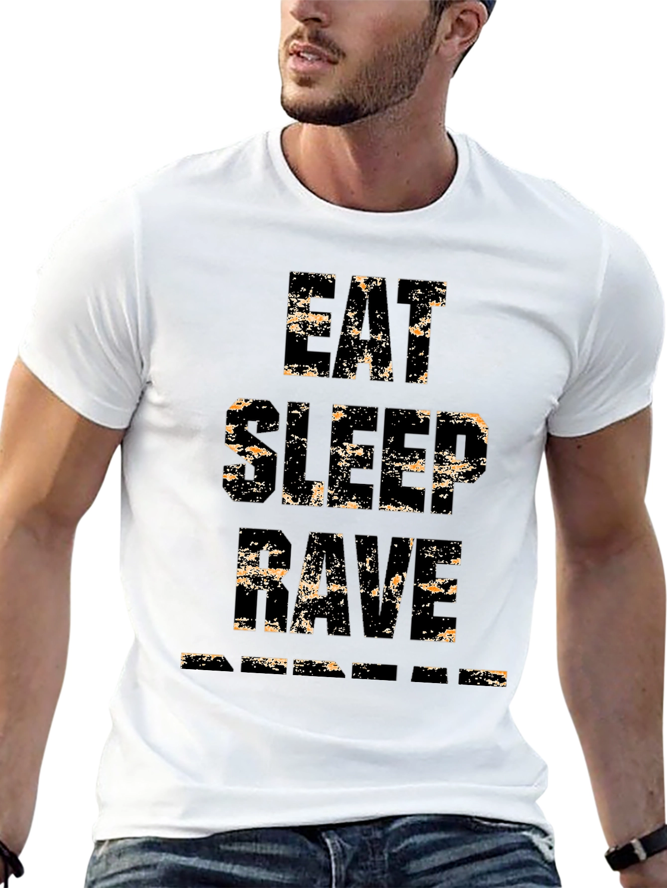 Black Eat Sleep Rave Repeat Men's Black Graphic T-Shirt view 13