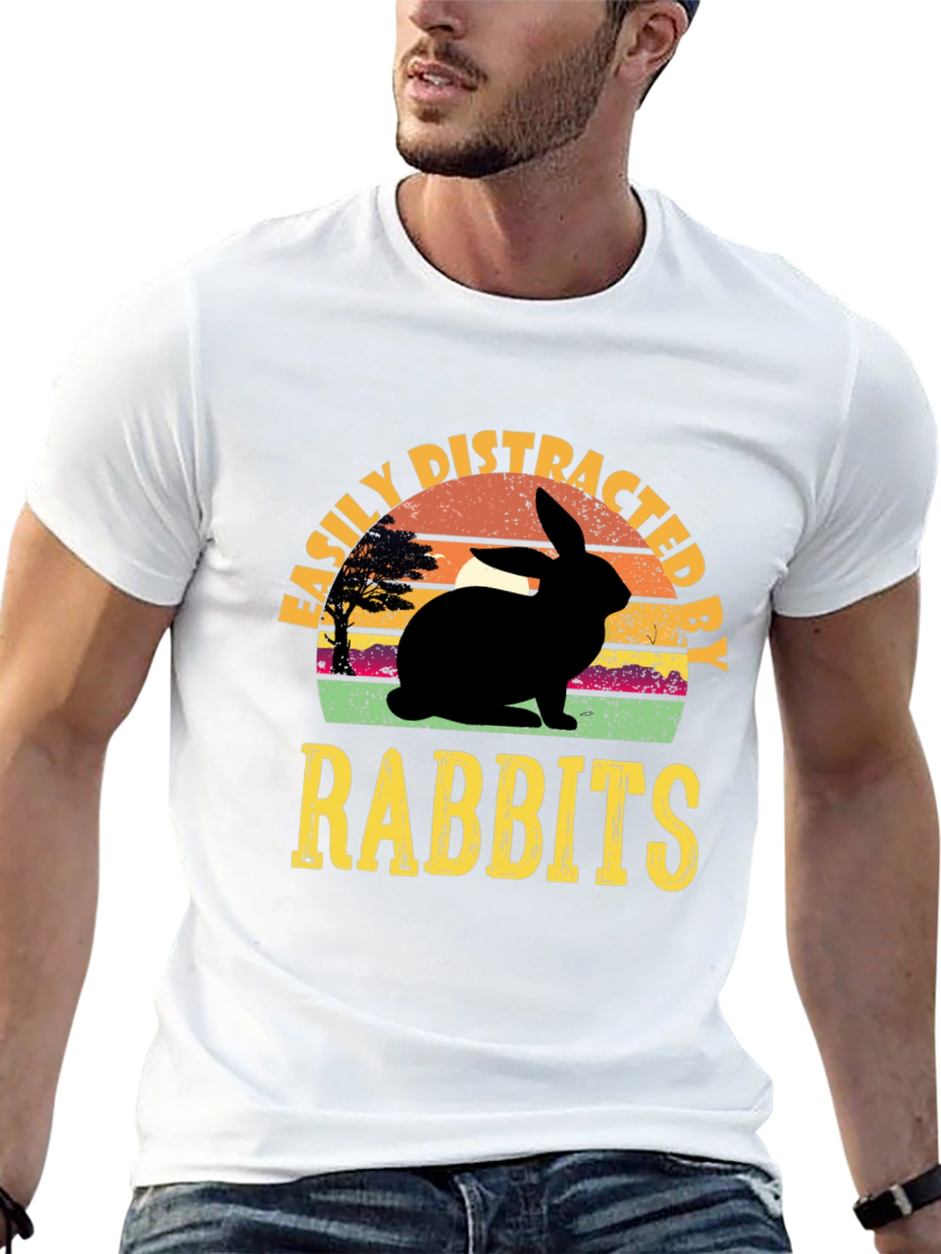 Black Easily Distracted By Rabbits T-Shirt view 13