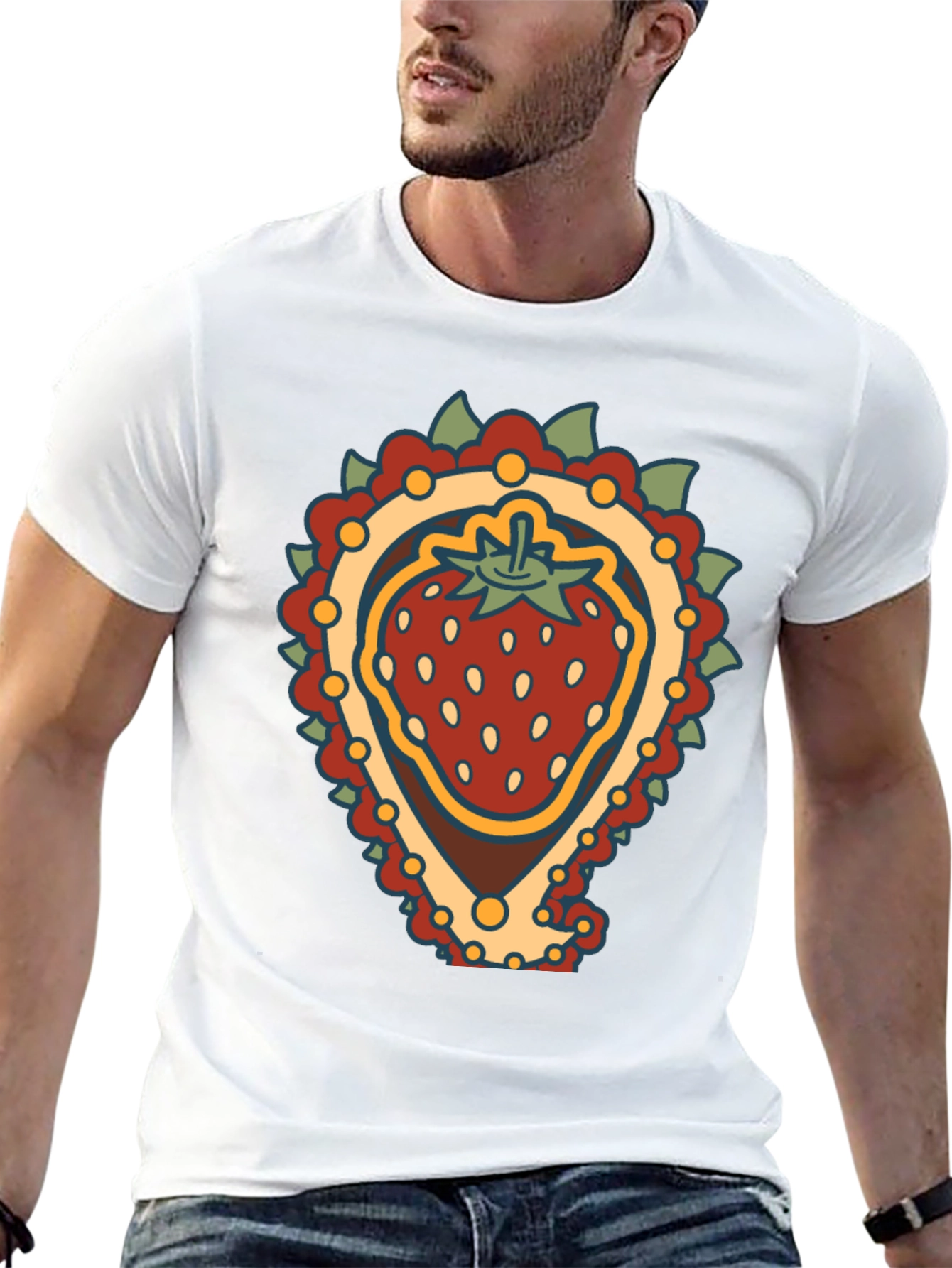 Black Strawberry Paisley T-Shirt - Unique Fruit Graphic Tee view 13