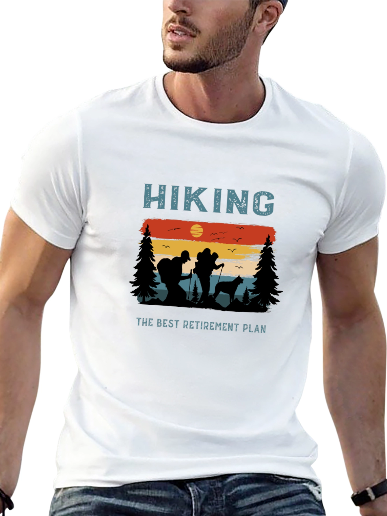 Black Hiking Retirement Plan Graphic T-Shirt view 13